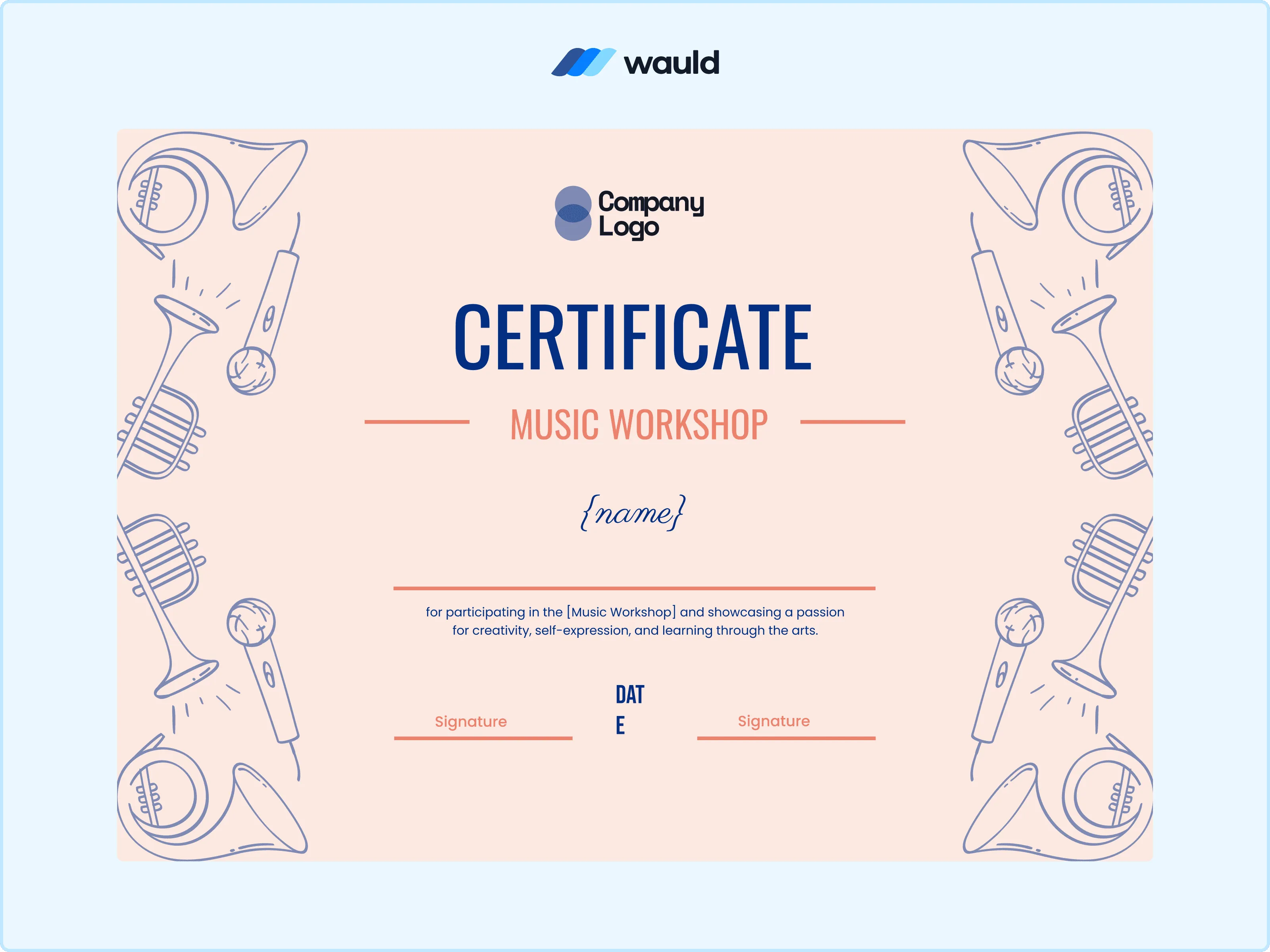 Playful music-themed workshop achievement certificate template