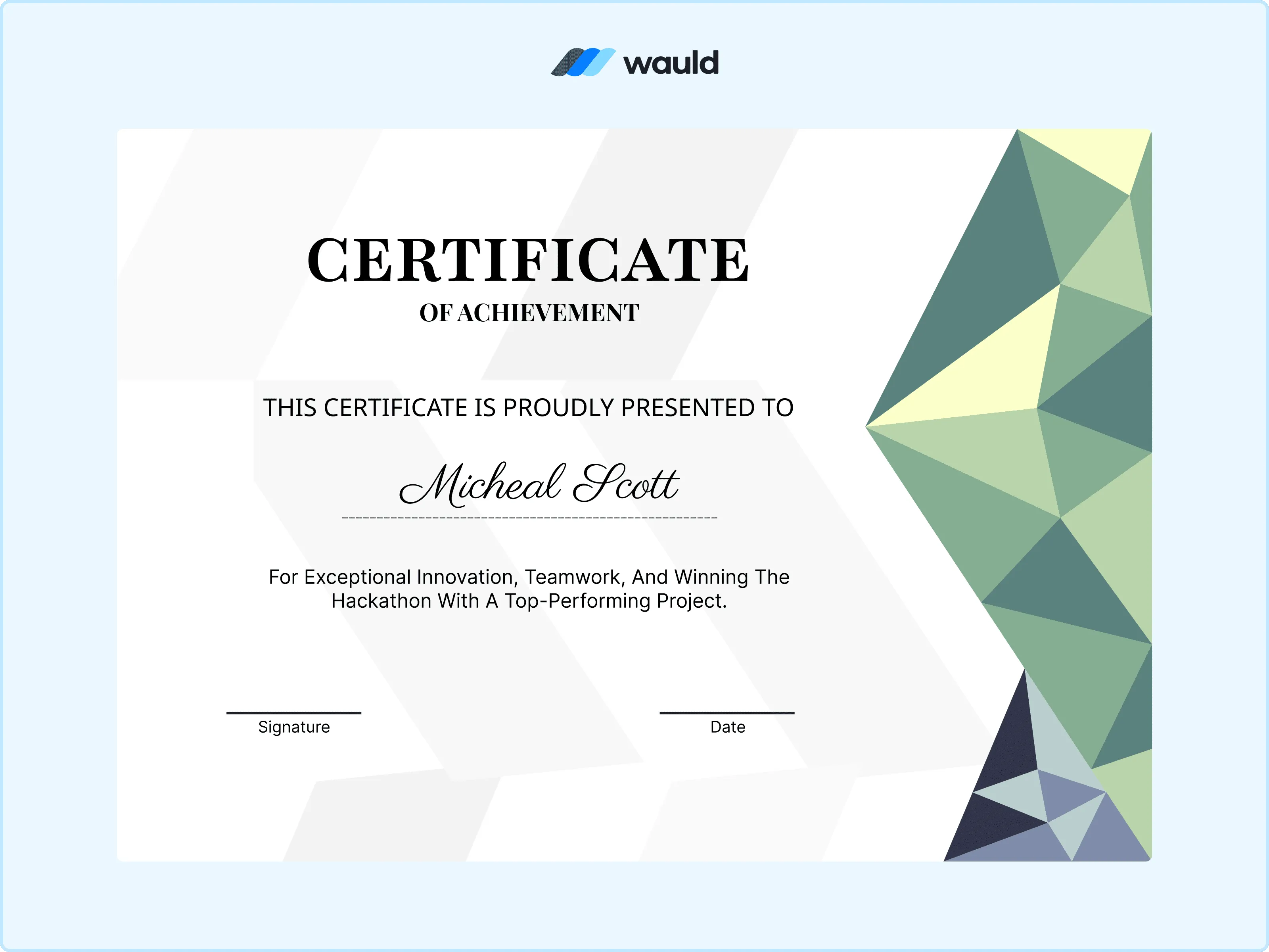 Geometric pattern hackathon digital achievement certificate template