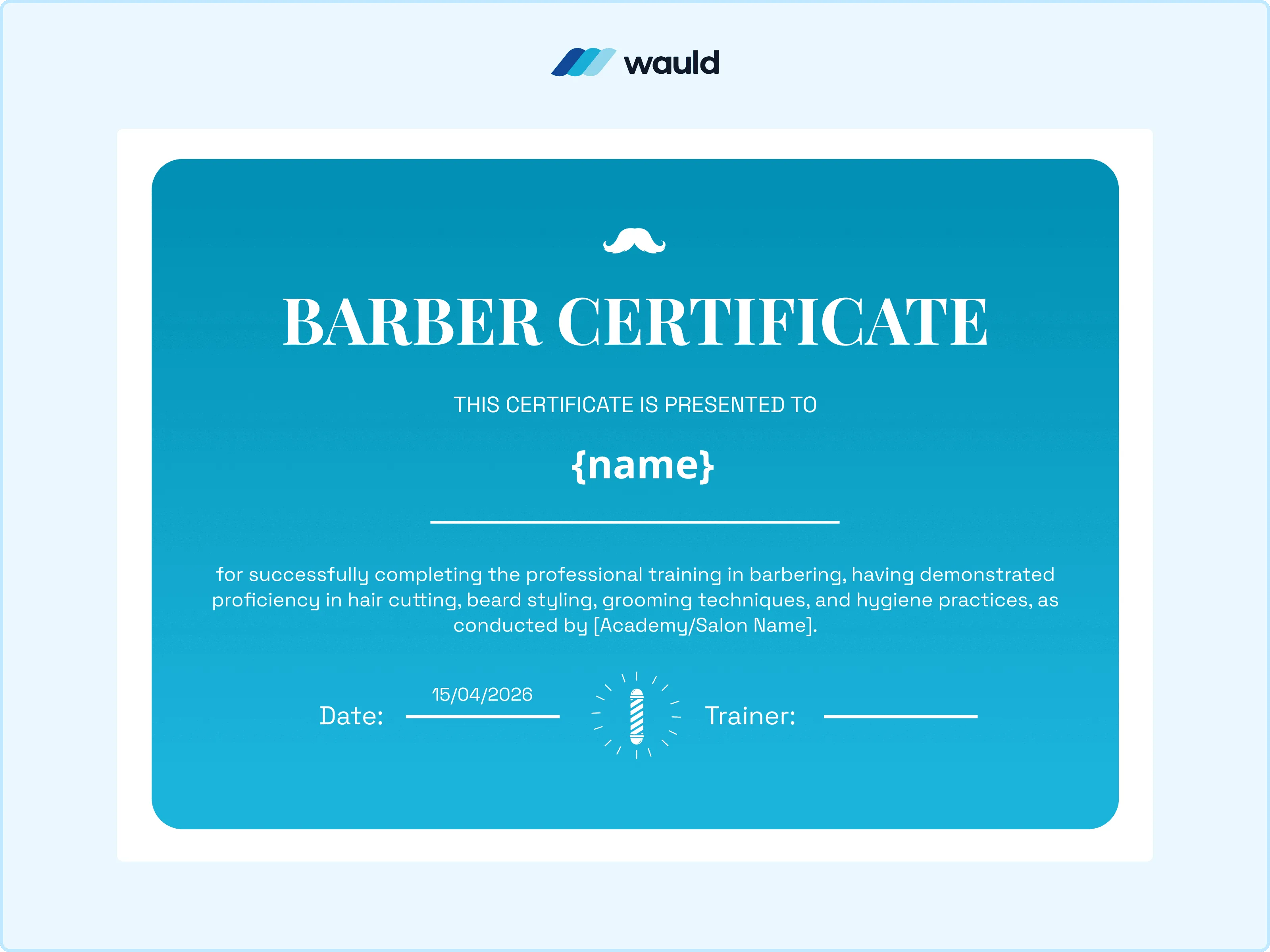 Crisp professional barber training digital certificate template