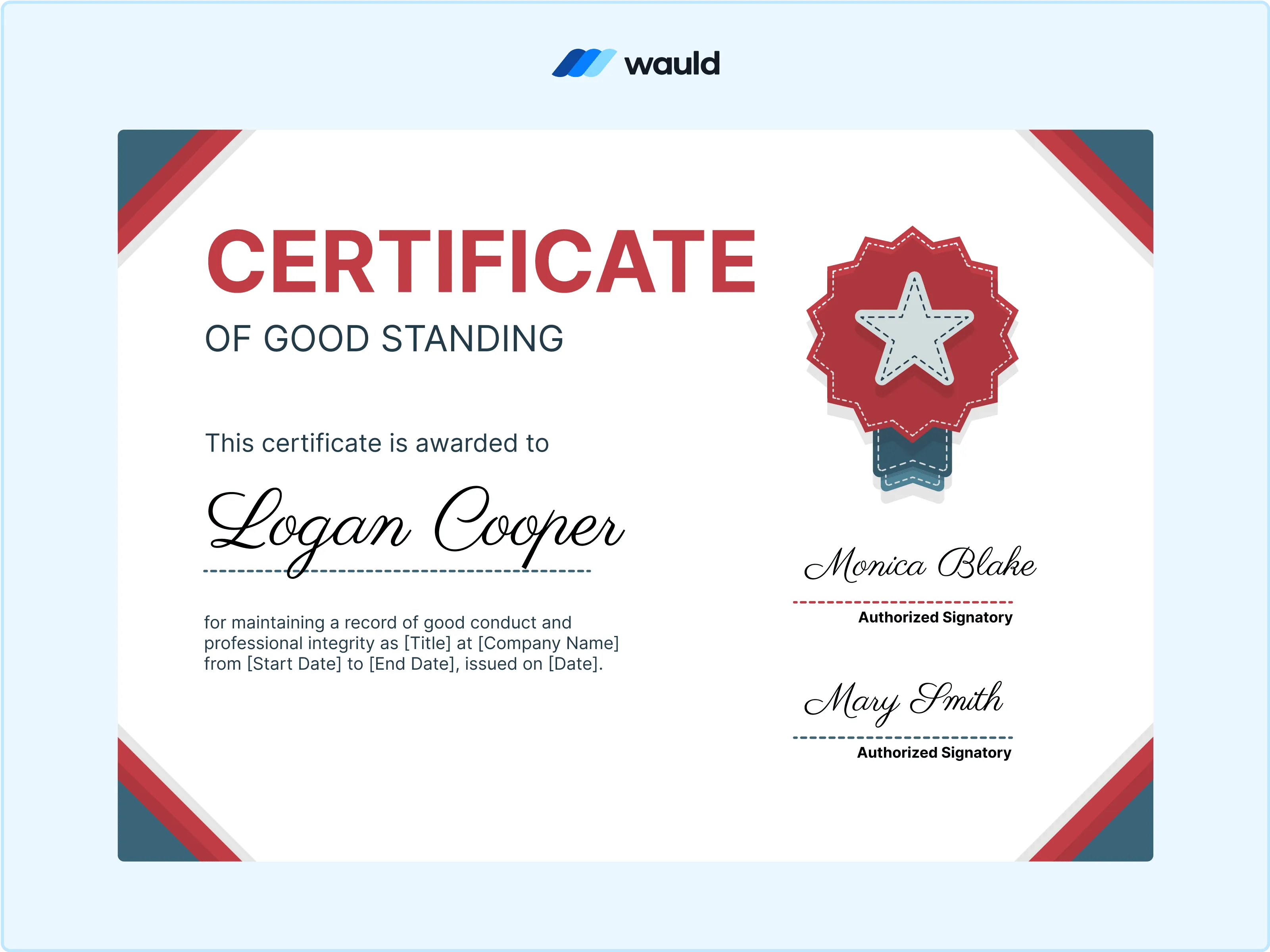 Wauld - Authoritative good standing certificate template 