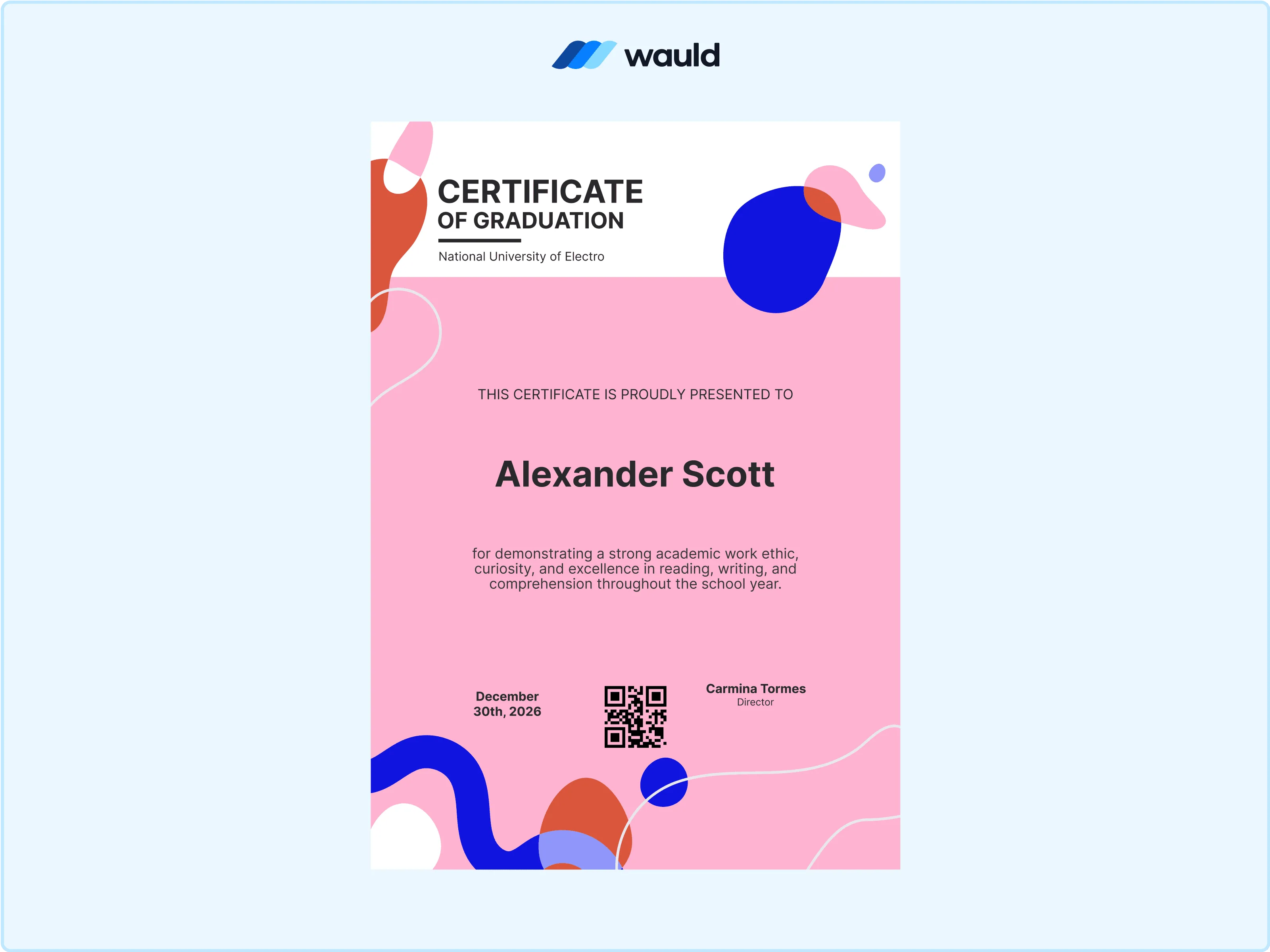 Wauld - Brilliant pink certificate template 