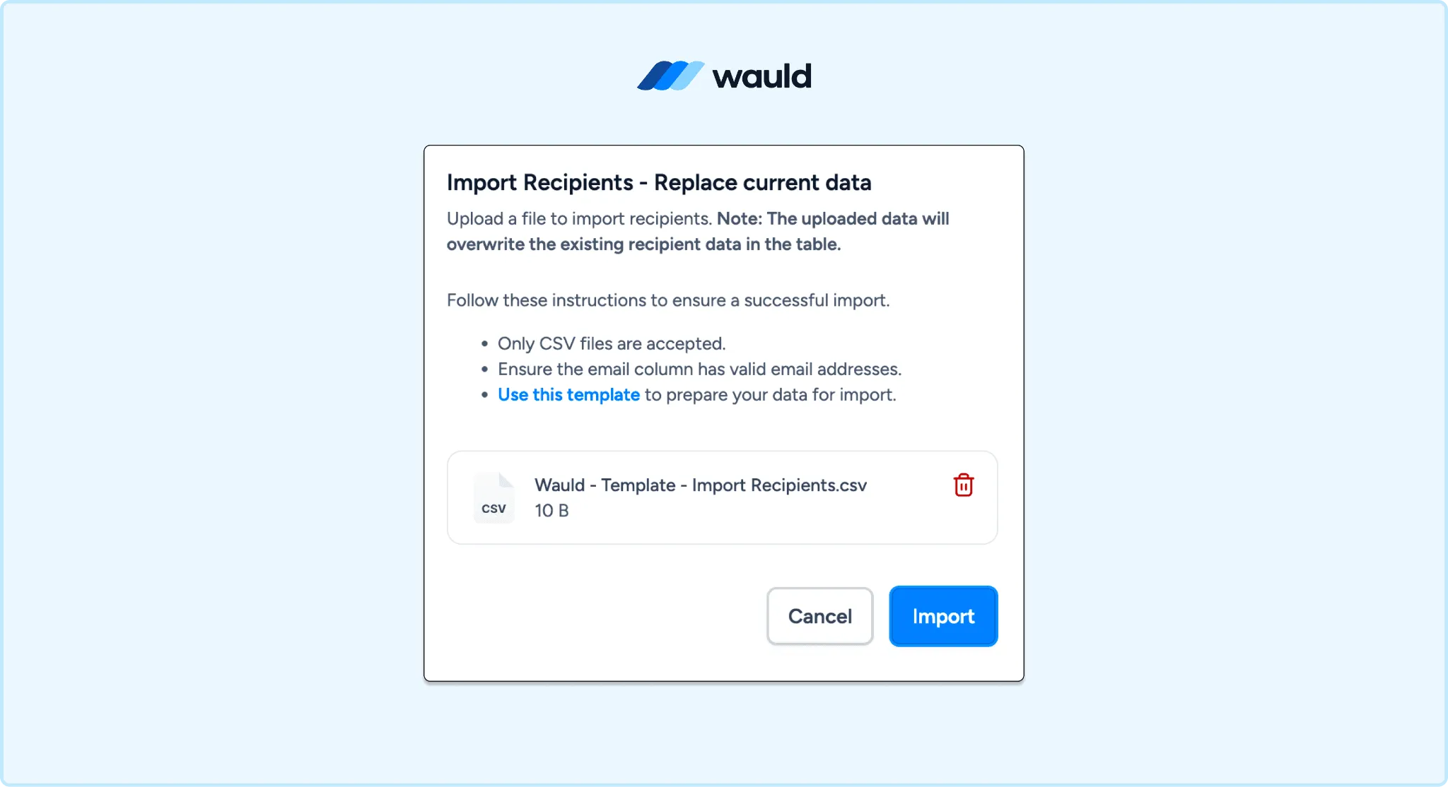 Wauld Bulk CSV Upload workflow