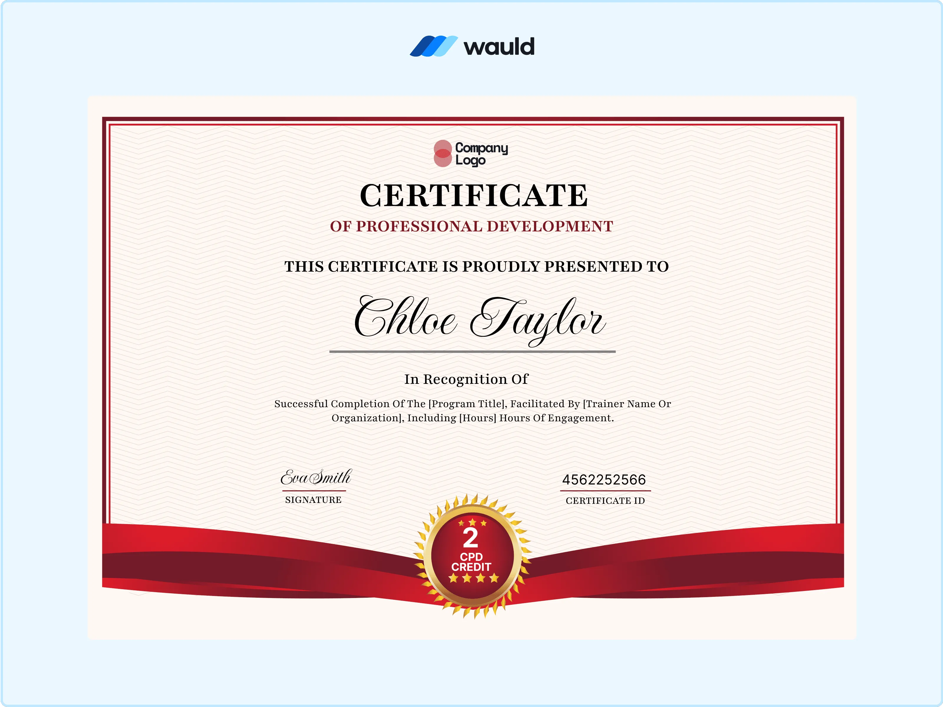 Wauld - Certificate template with red elegance