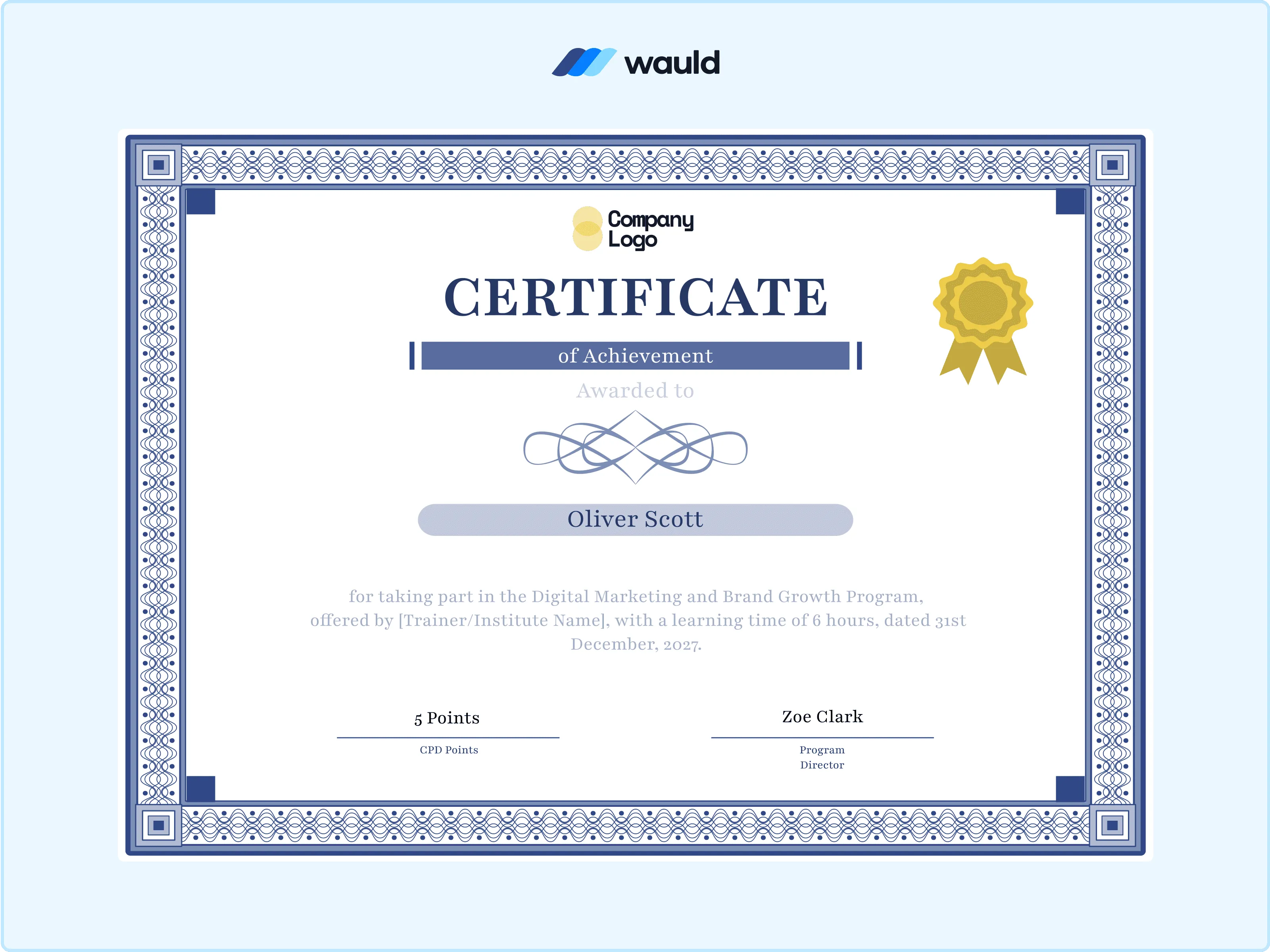 Wauld - Classic certificate template for recognition
