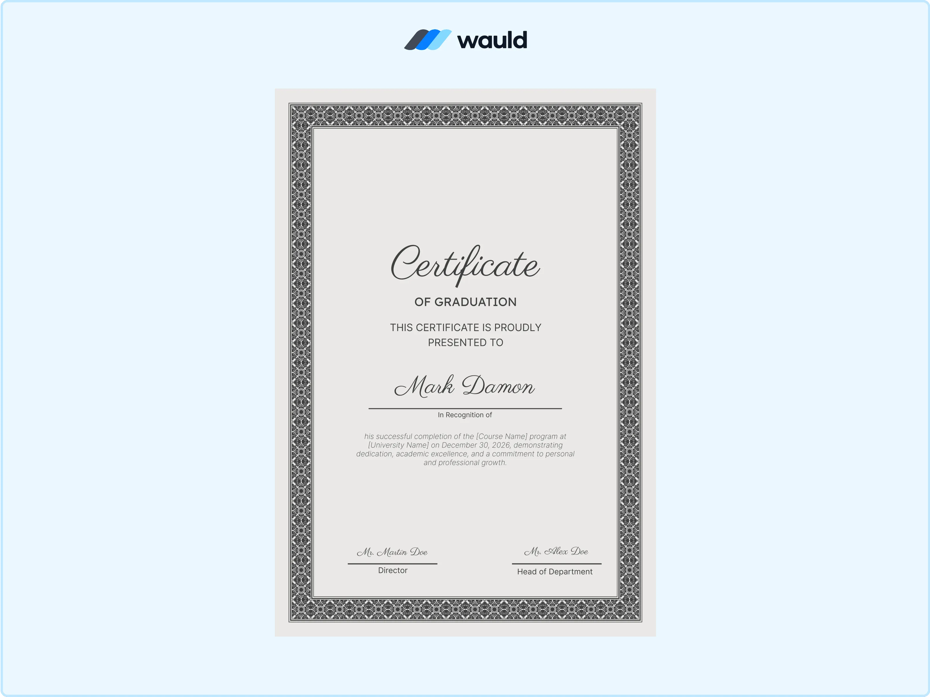 Wauld - Fine certificate of graduation template