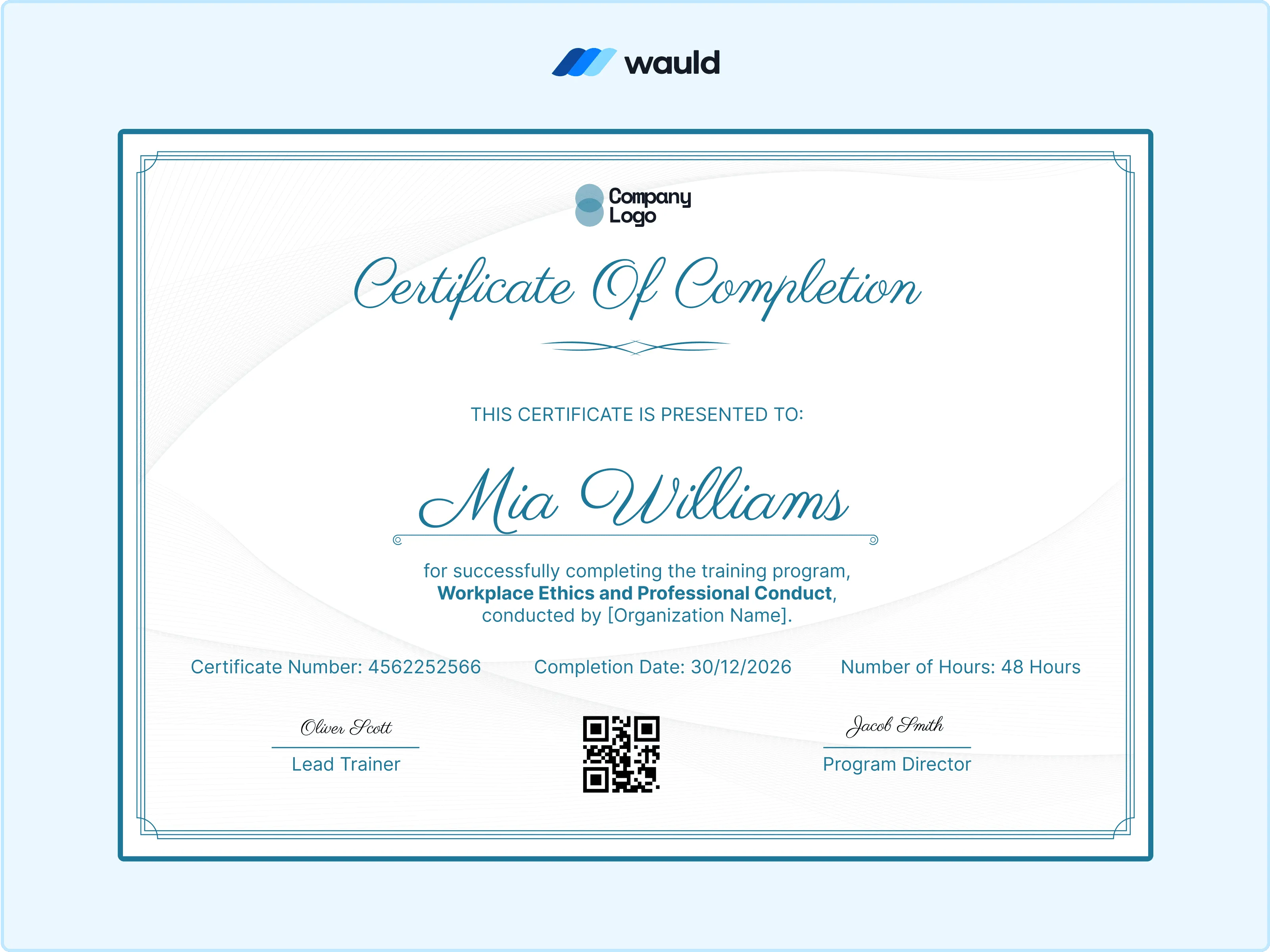 Wauld - Clean certificate template for accreditation