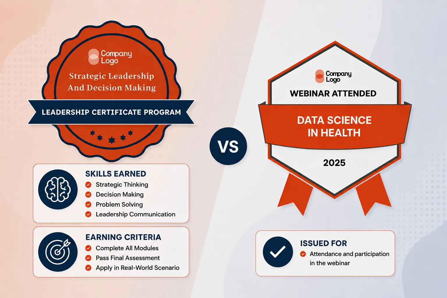 Competency vs Completion Badges comparison showing skills earned and earning criteria