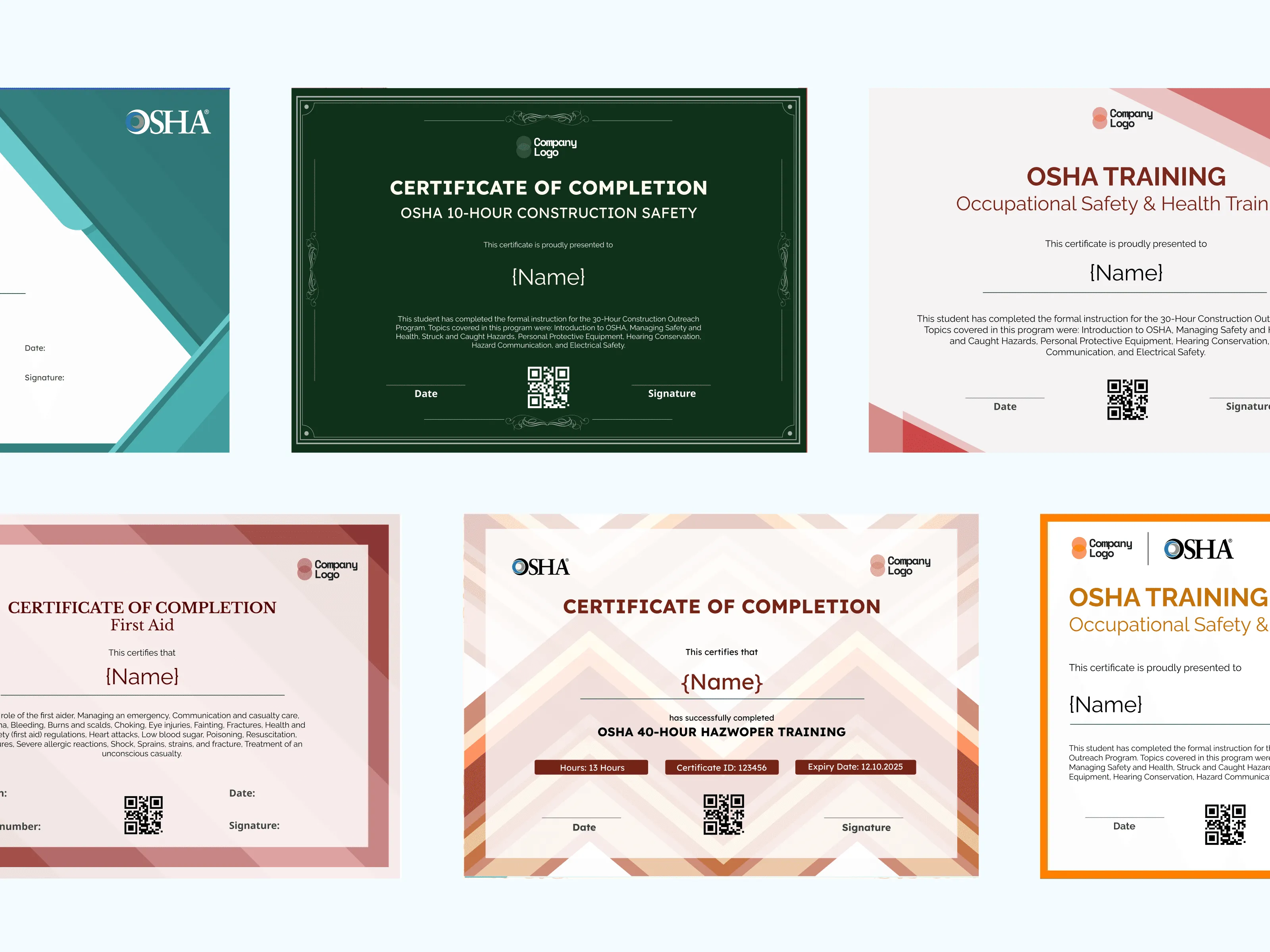 Top 20 OSHA Certificate Templates for OSHA-Authorized Online Training Courses (OSHA 10 and 30 Hour)