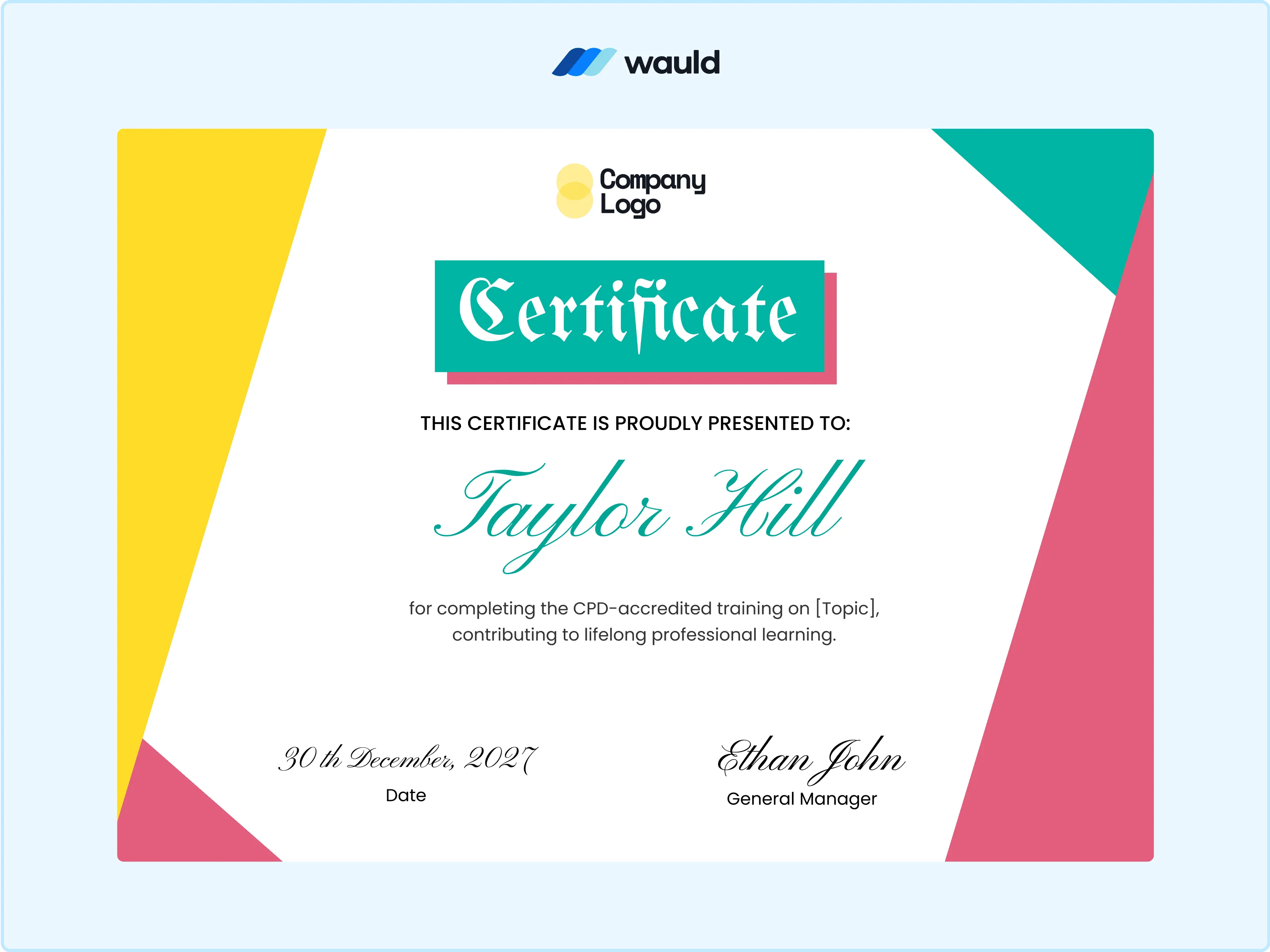 Wauld - Sophsticated CPD certificate template