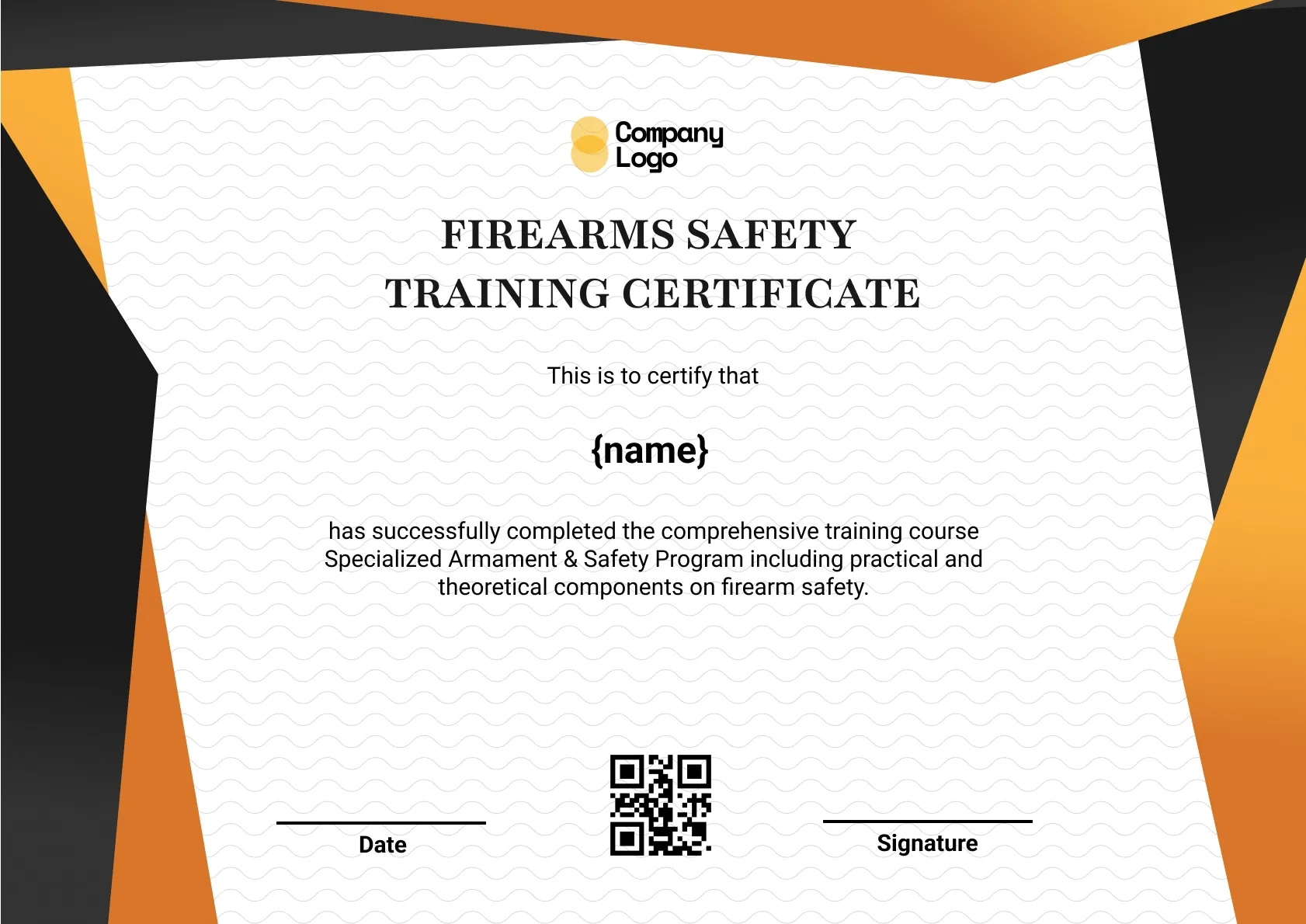 Distinguished Firearms Safety Training Certificate Template