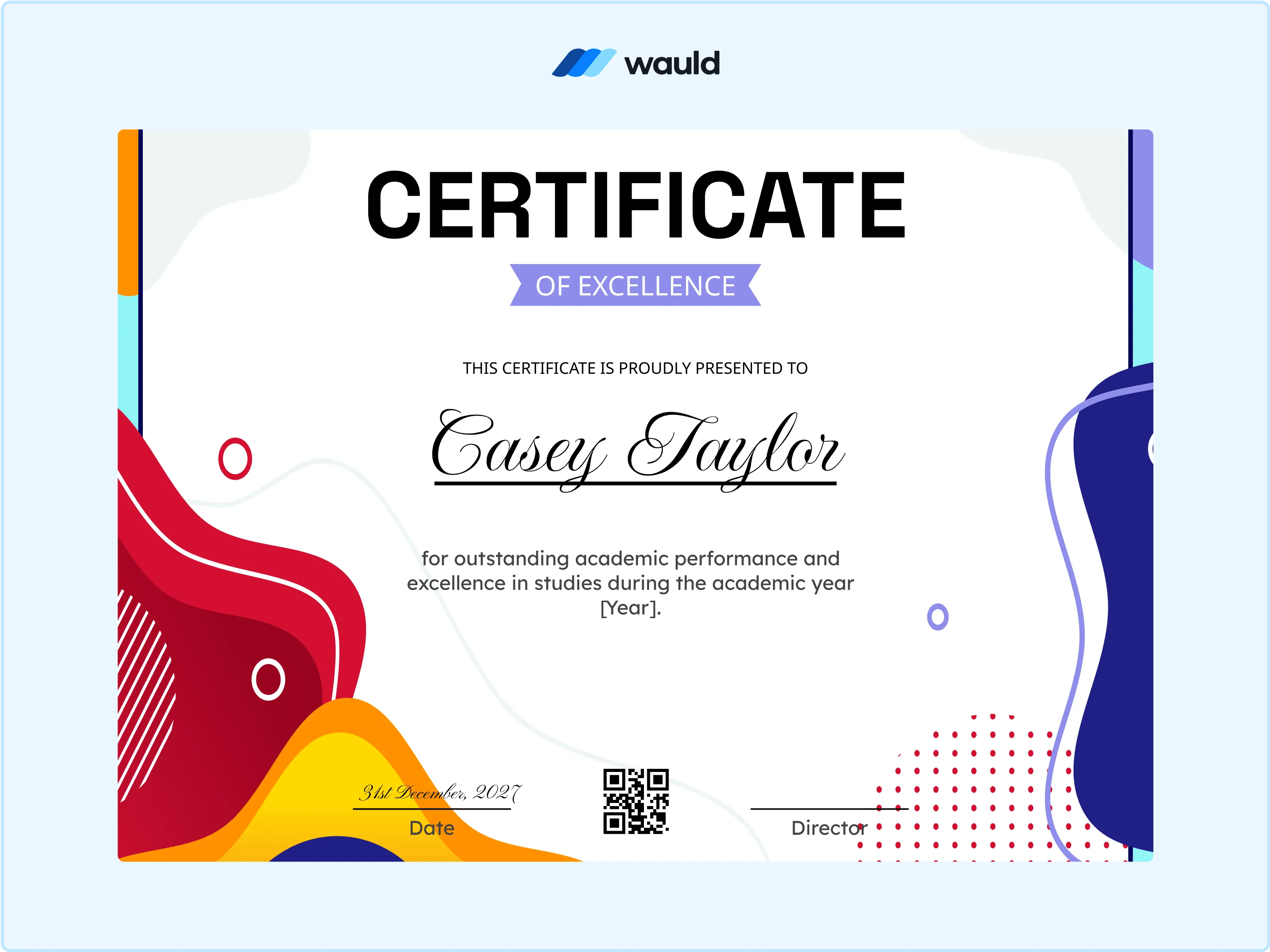 Wauld - Dynamic and modern school certificate template 