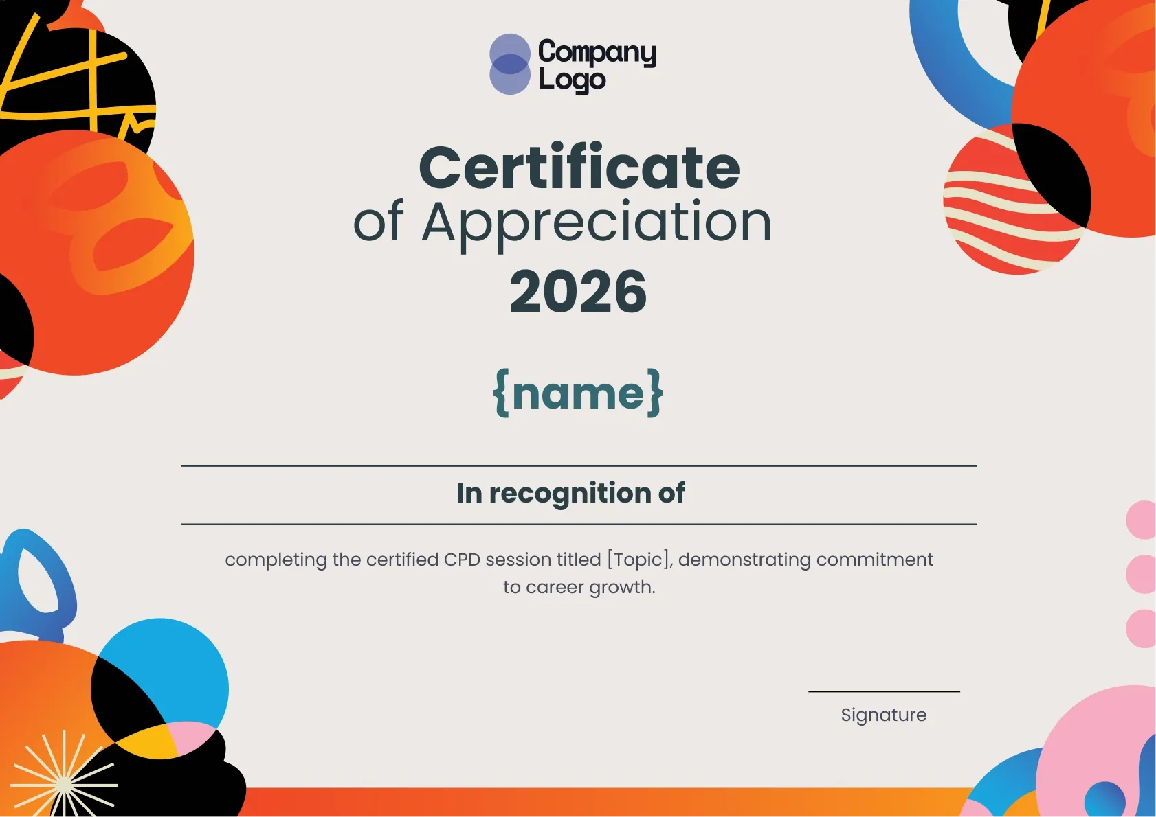 Elegant and formal certificate of appreciation template