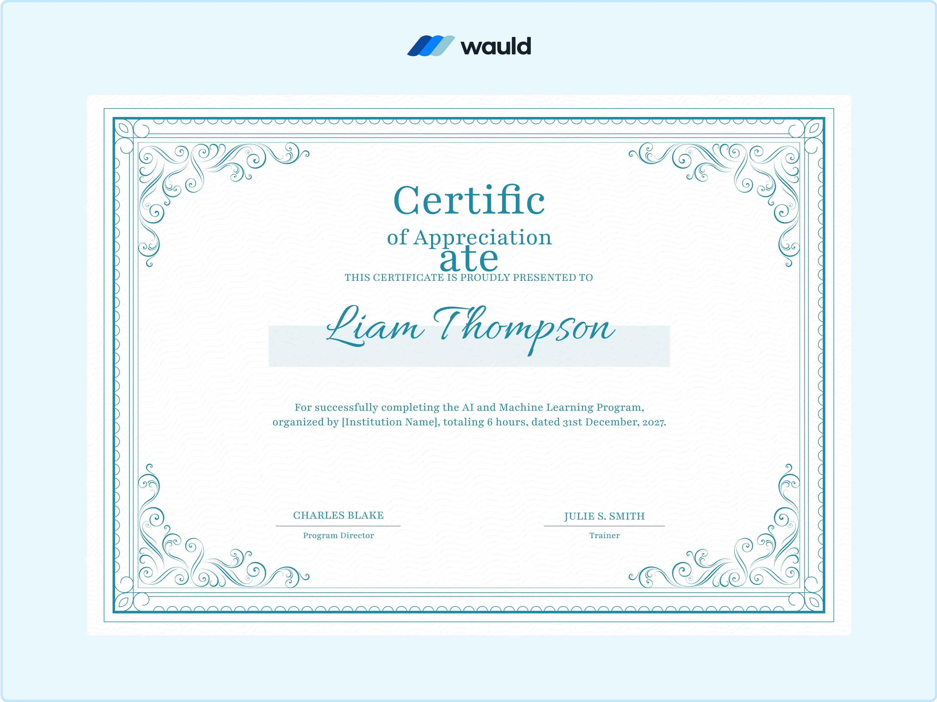 Wauld - Elegant blue CPD certificate template