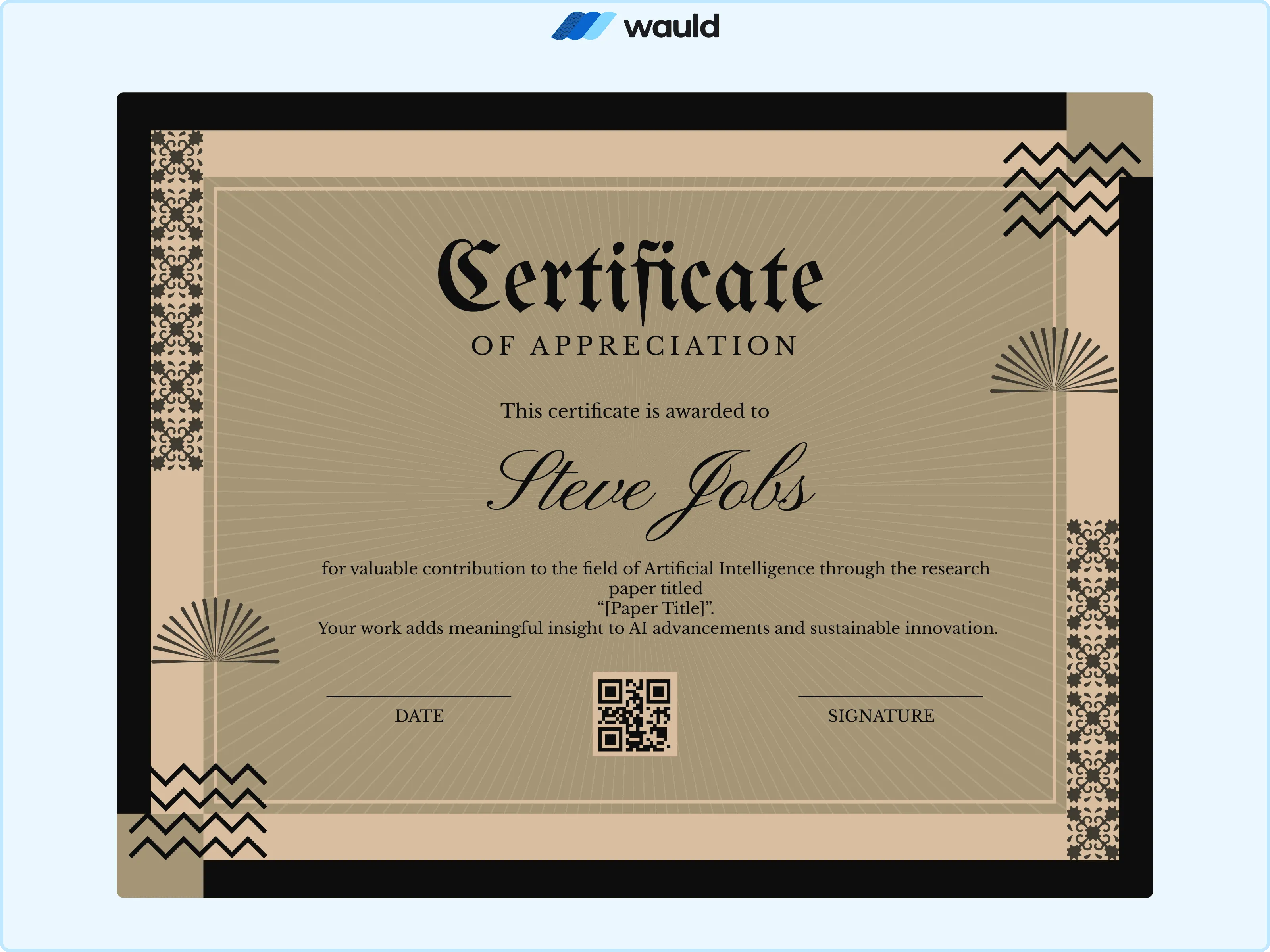 Wauld - Elegant Frame Certificate Template AI
