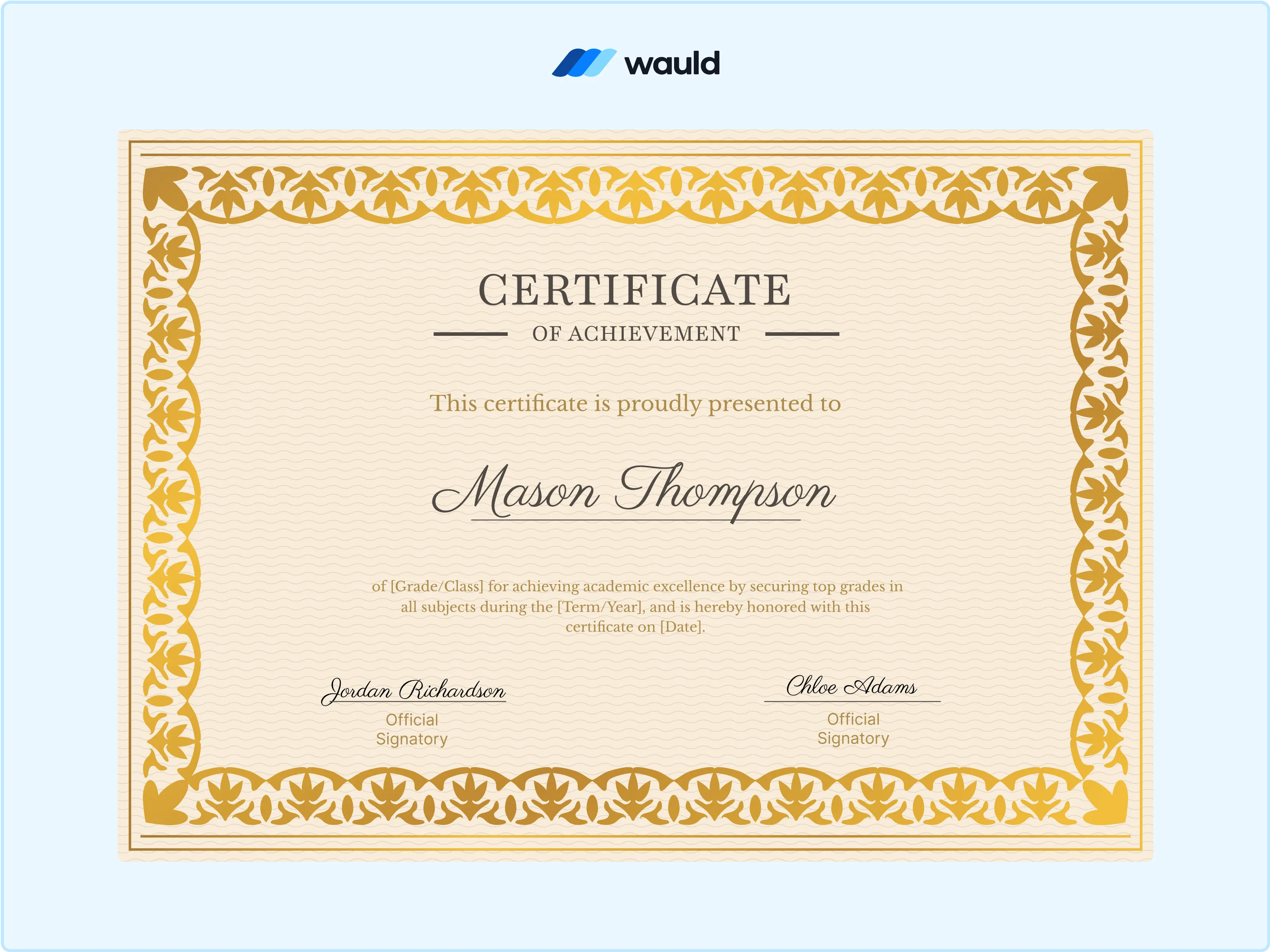 Wauld - Elegant certificate template for high-end recognition 