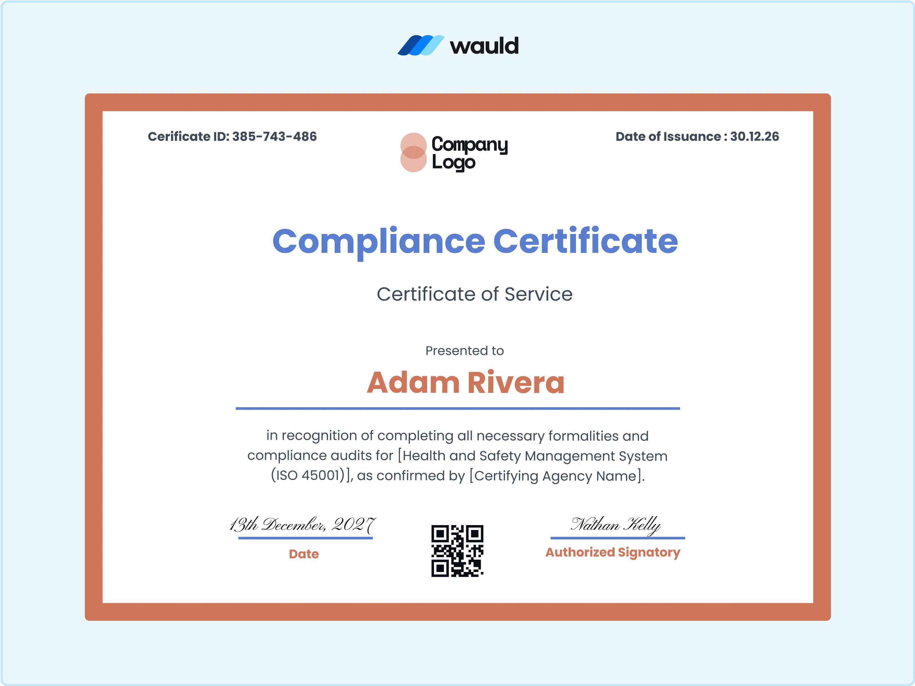Wauld - Formal and Subtle certificate template 