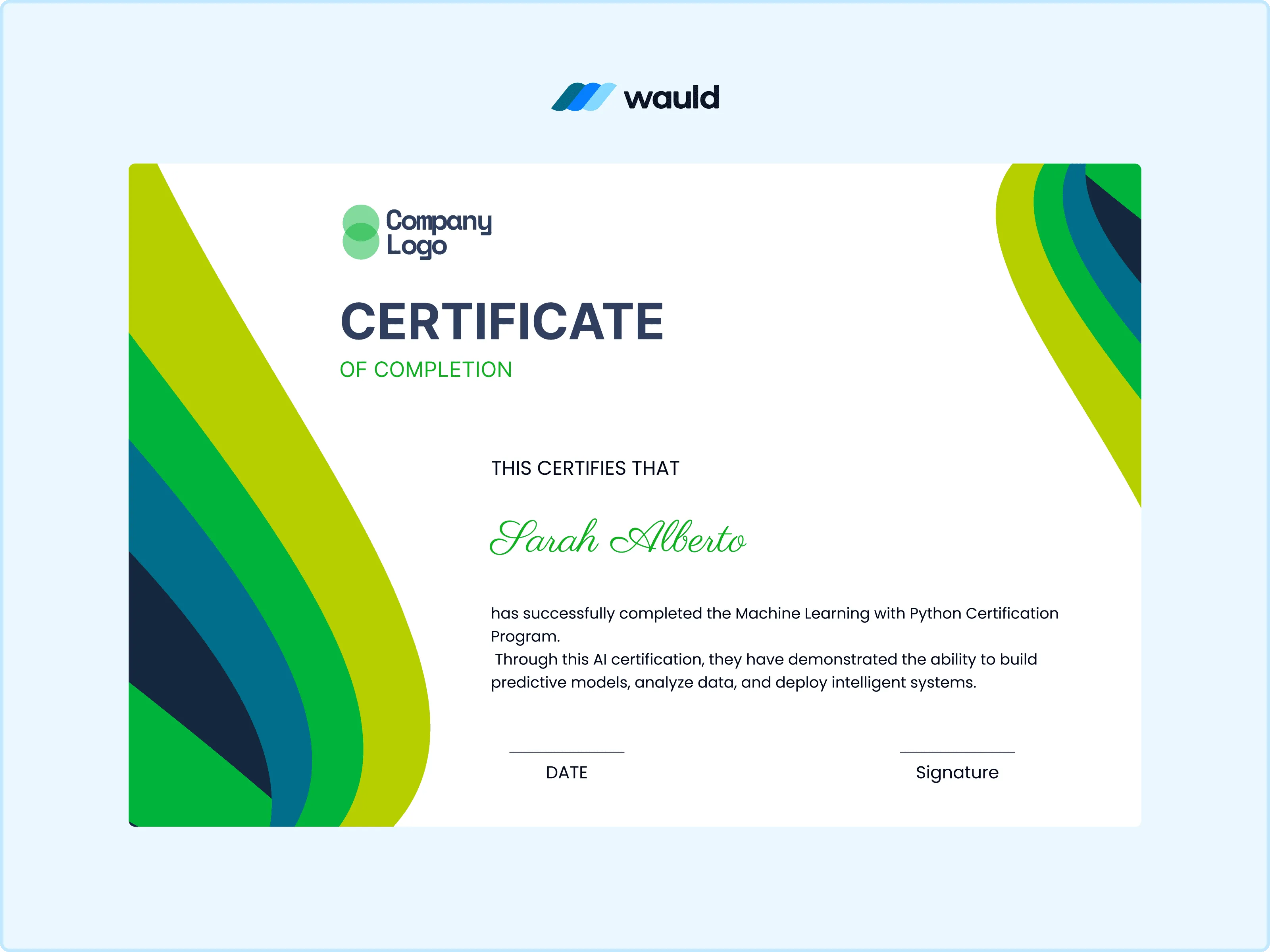 Wauld - Green Vibrance Certificate Template AI 