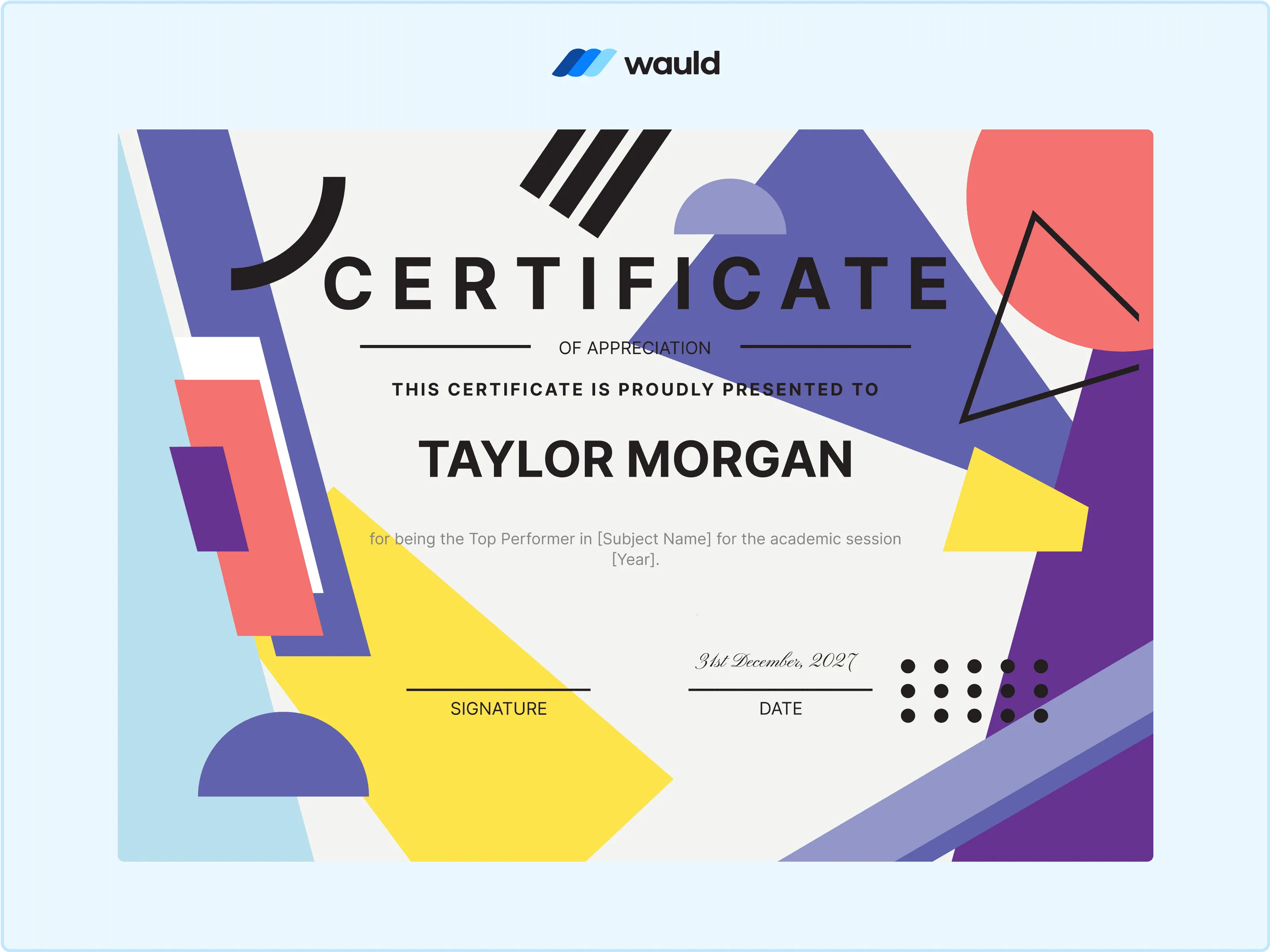 Wauld - Modern and geometric certificate template 