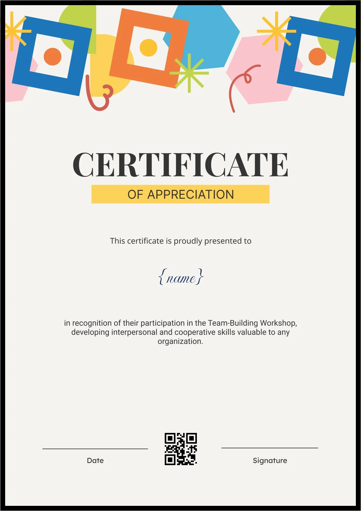 Modern and lively workshop participation certificate template