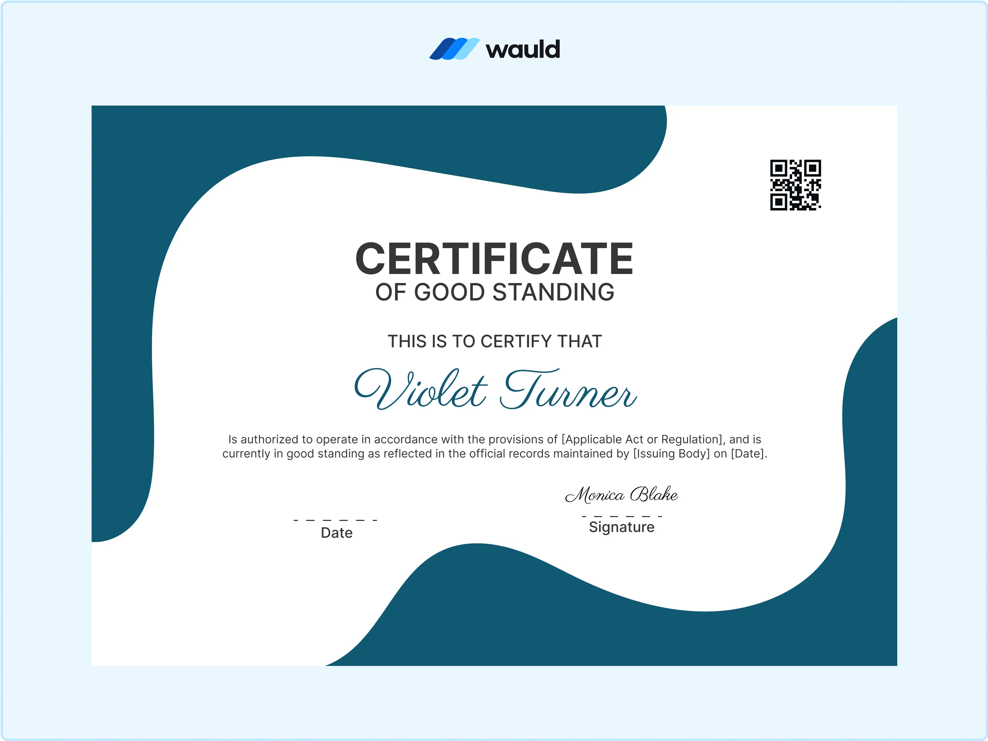 Wauld - Modern and wavy certificate of good standing 