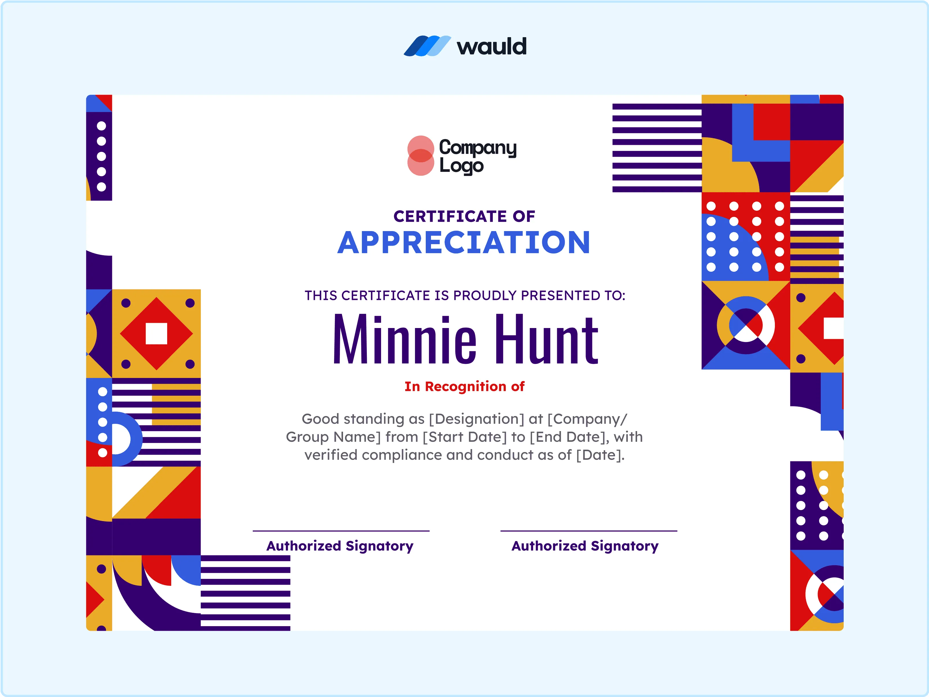Wauld - Modern  Certificate  of Good Standing  