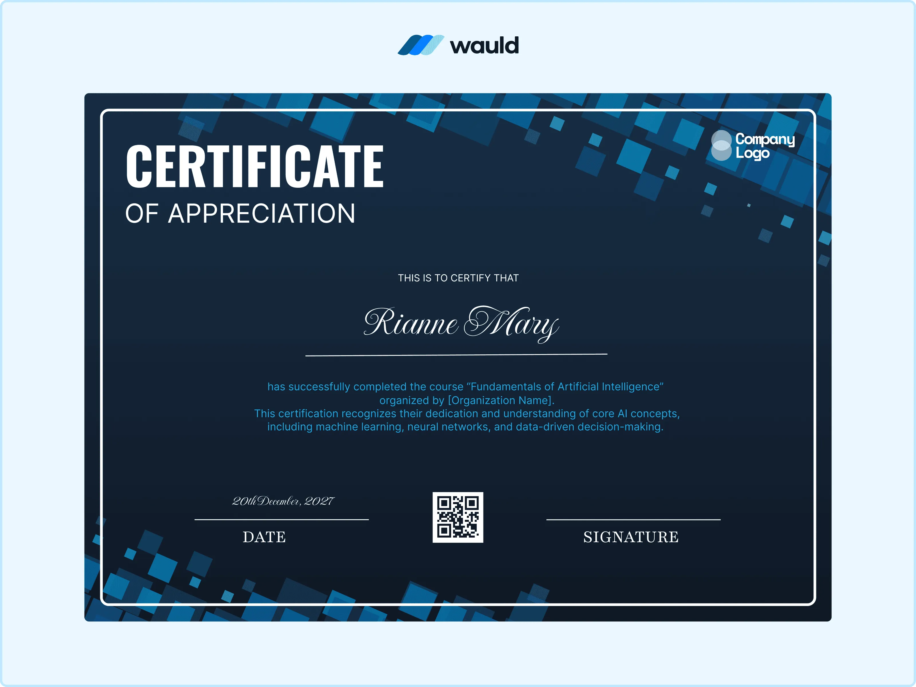 Wauld - Modern Technical Certificate Template AI