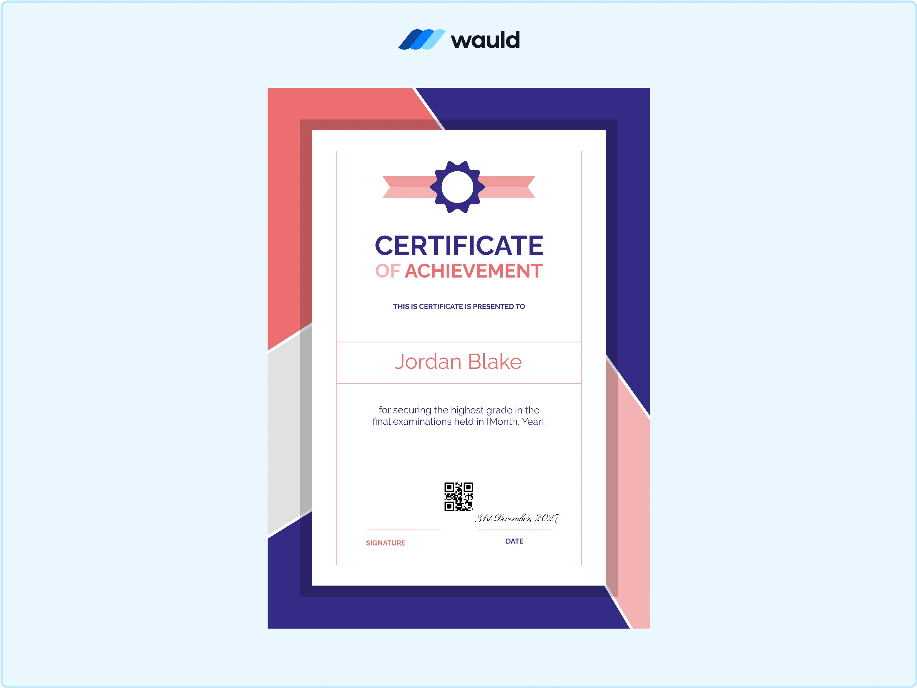 Wauld - Portrait and authoritative certificate template 