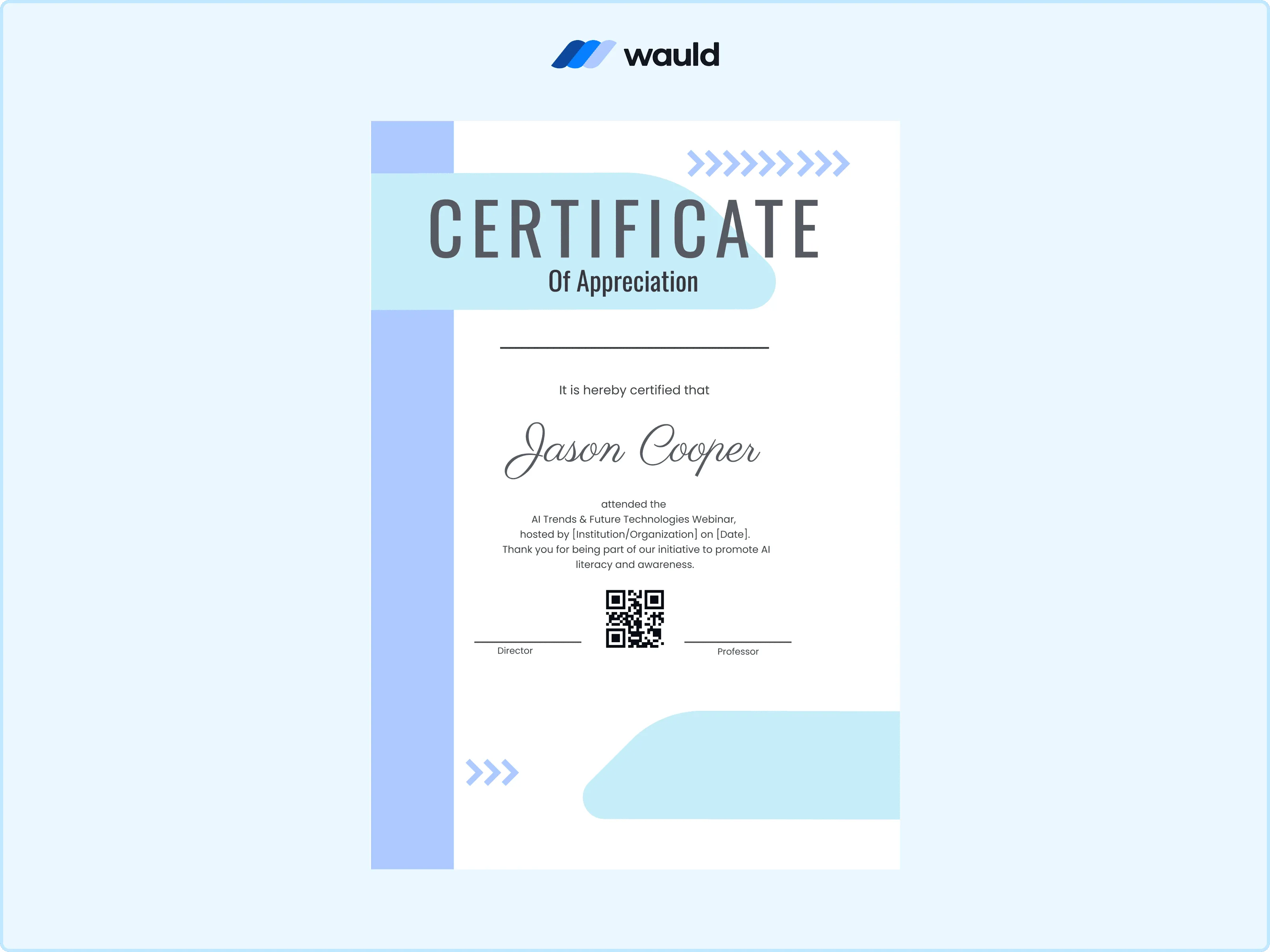 Wauld - Portrait Blue Certificate Template AI