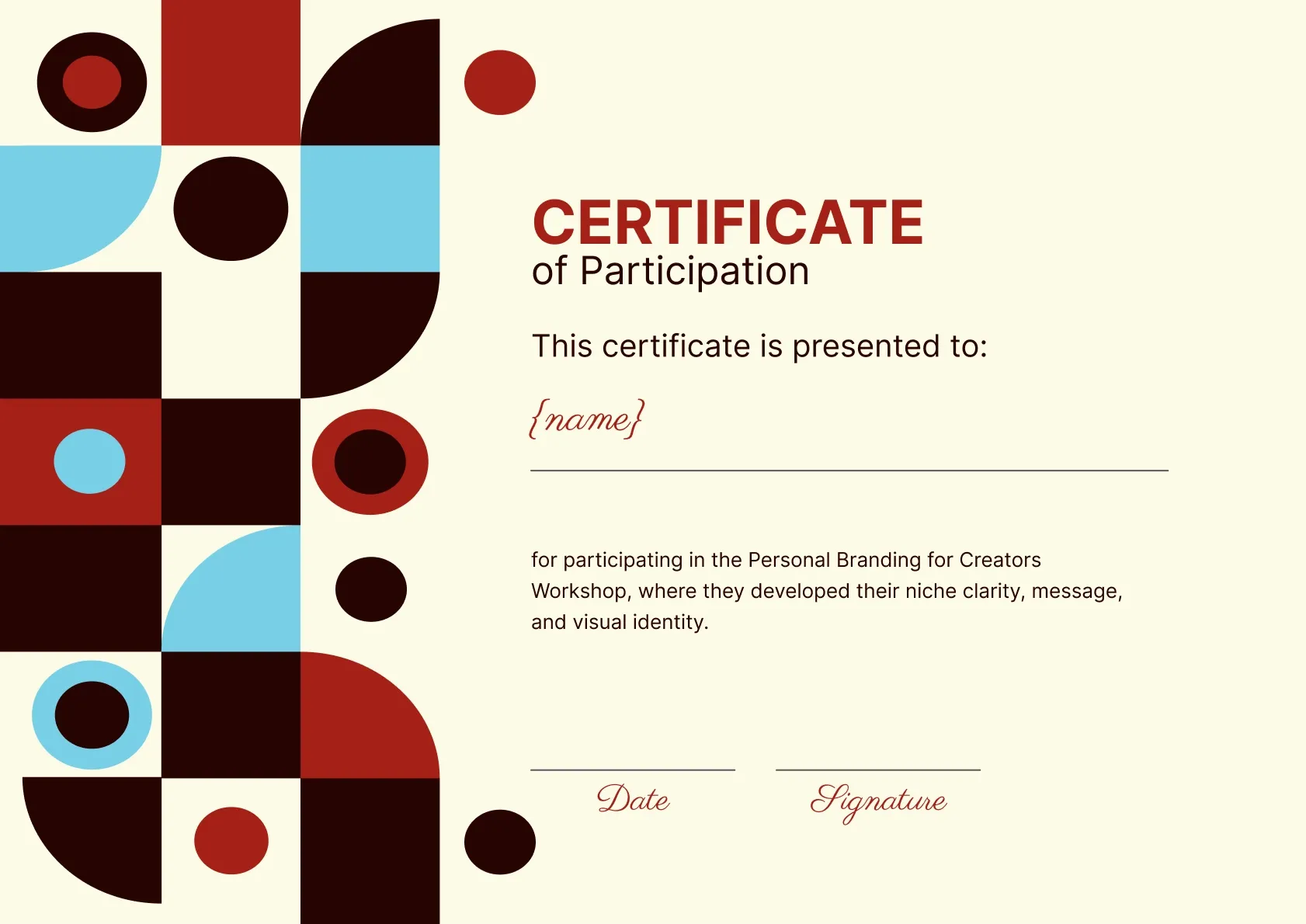 Professional and versatile workshop certificate template