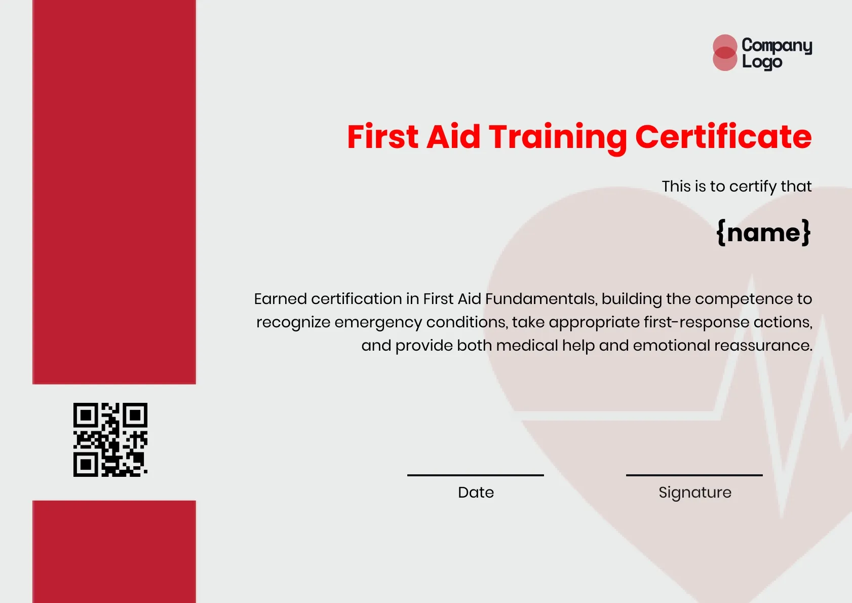 Professional First Aid Trainer Certificate Template