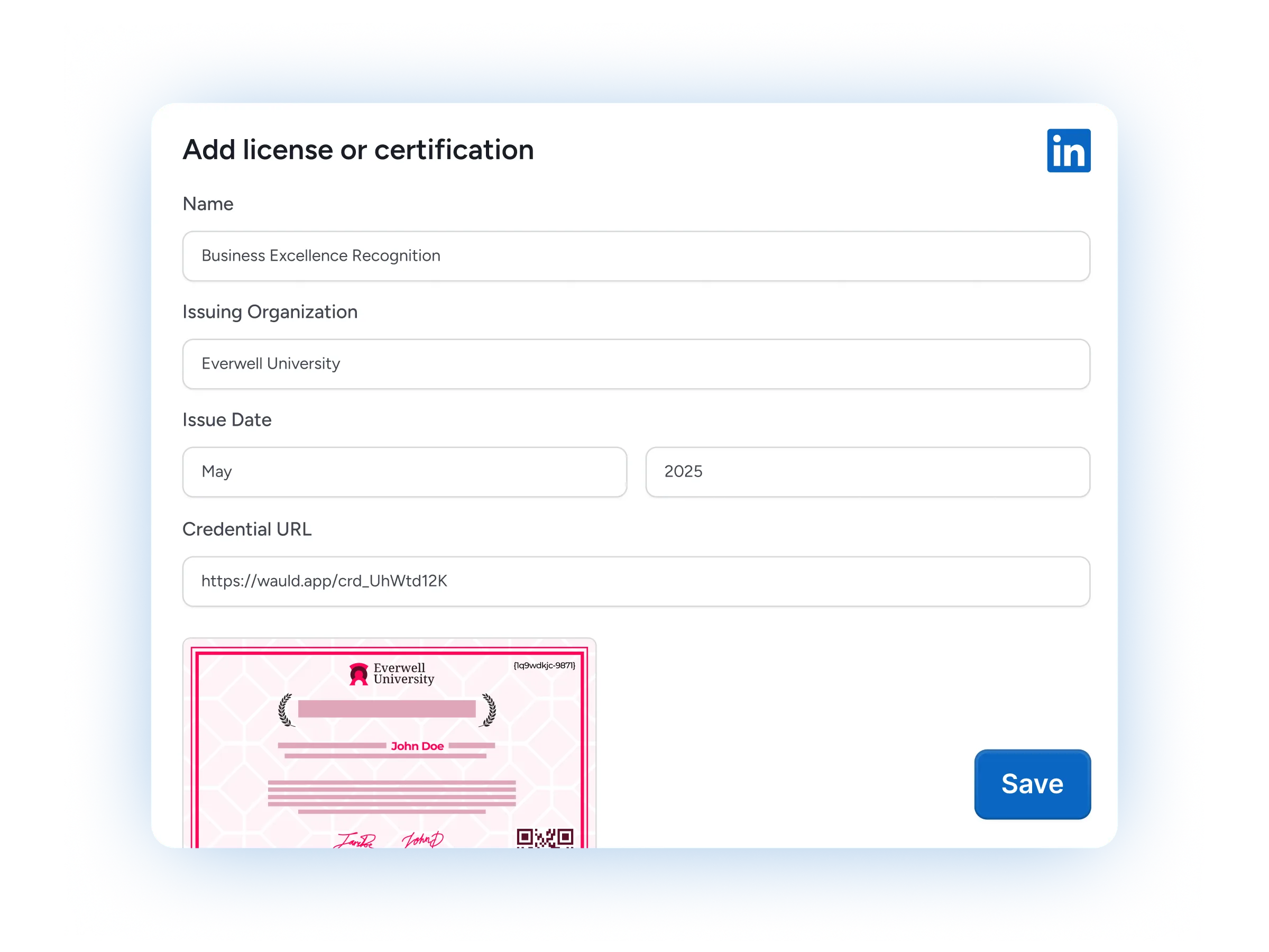 Add to LinkedIn profile