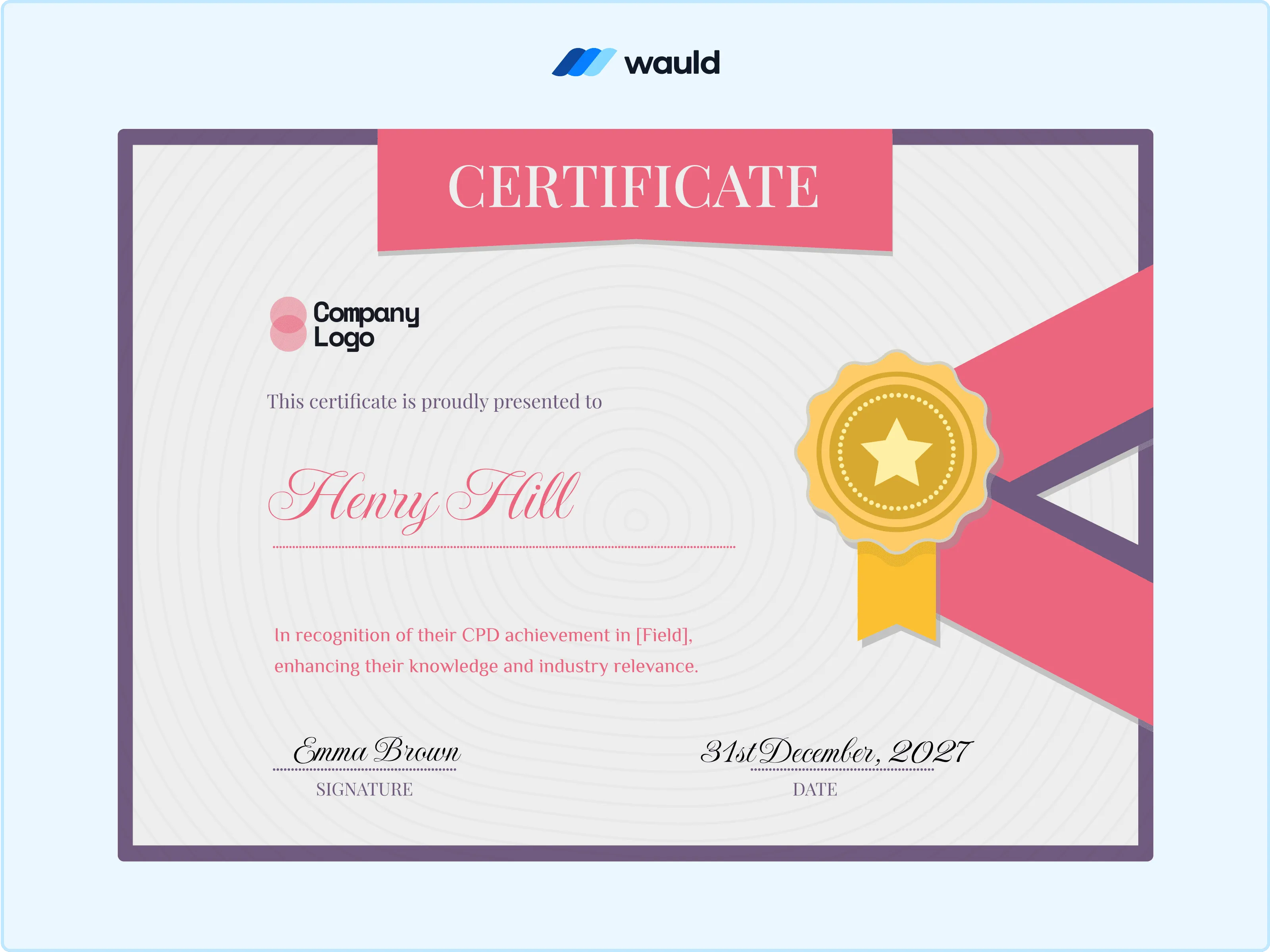 Wauld - Simple cpd certificate template
