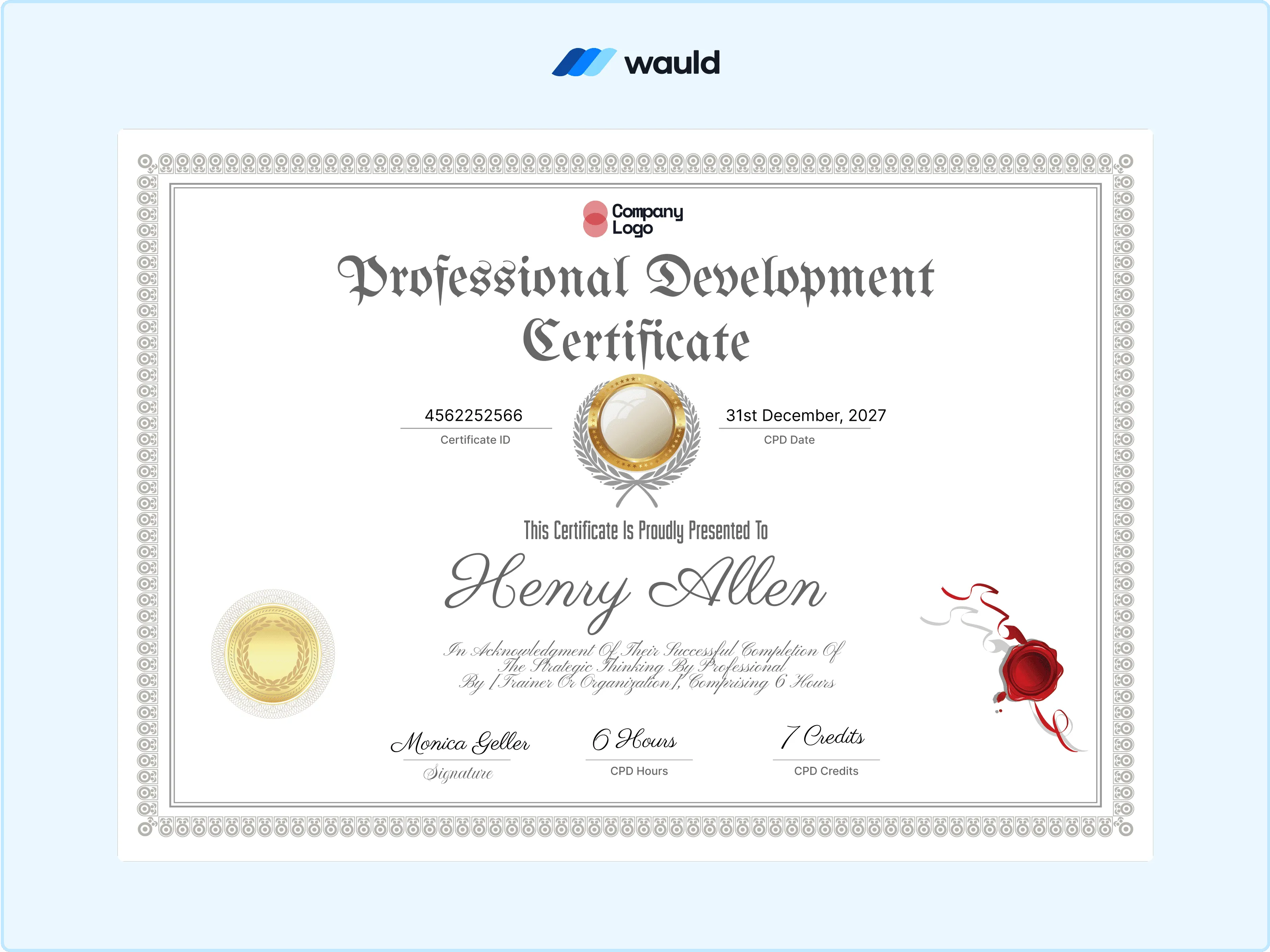 Wauld - Sleek CPD certificate template