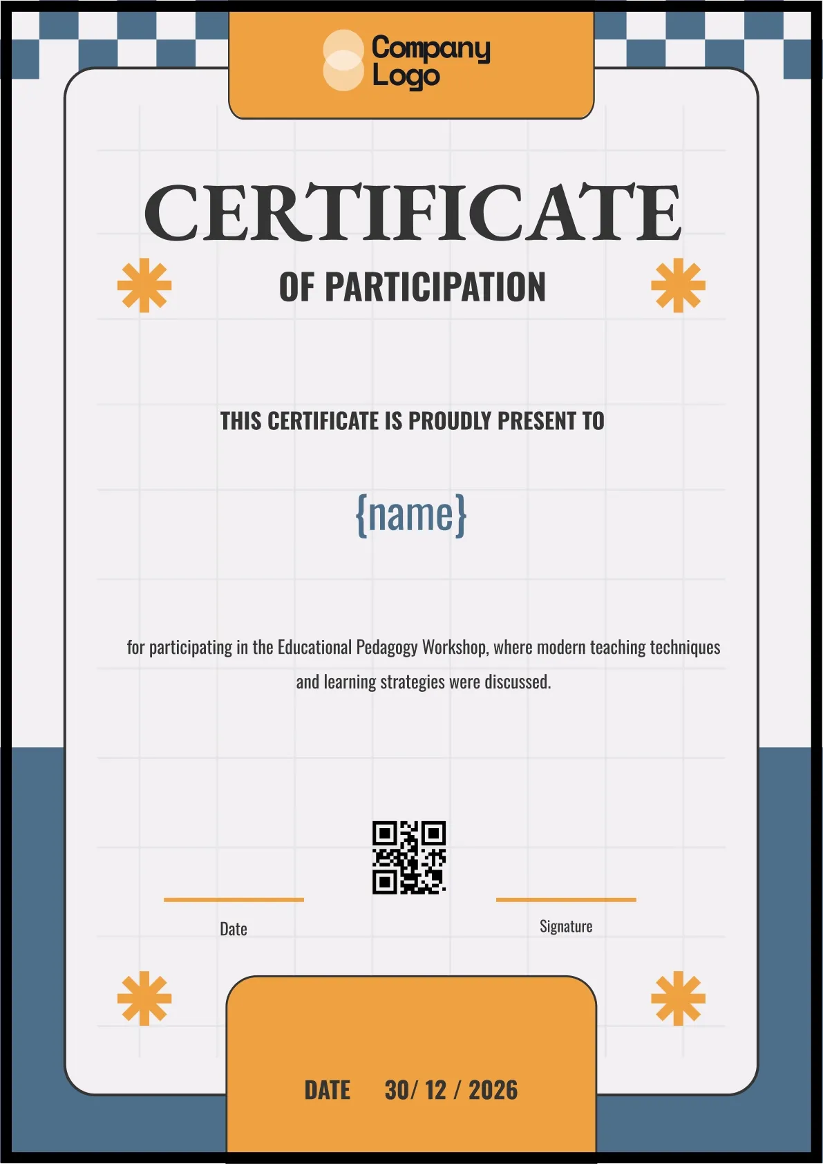 Sophisticated and simple certificate of participation certificate