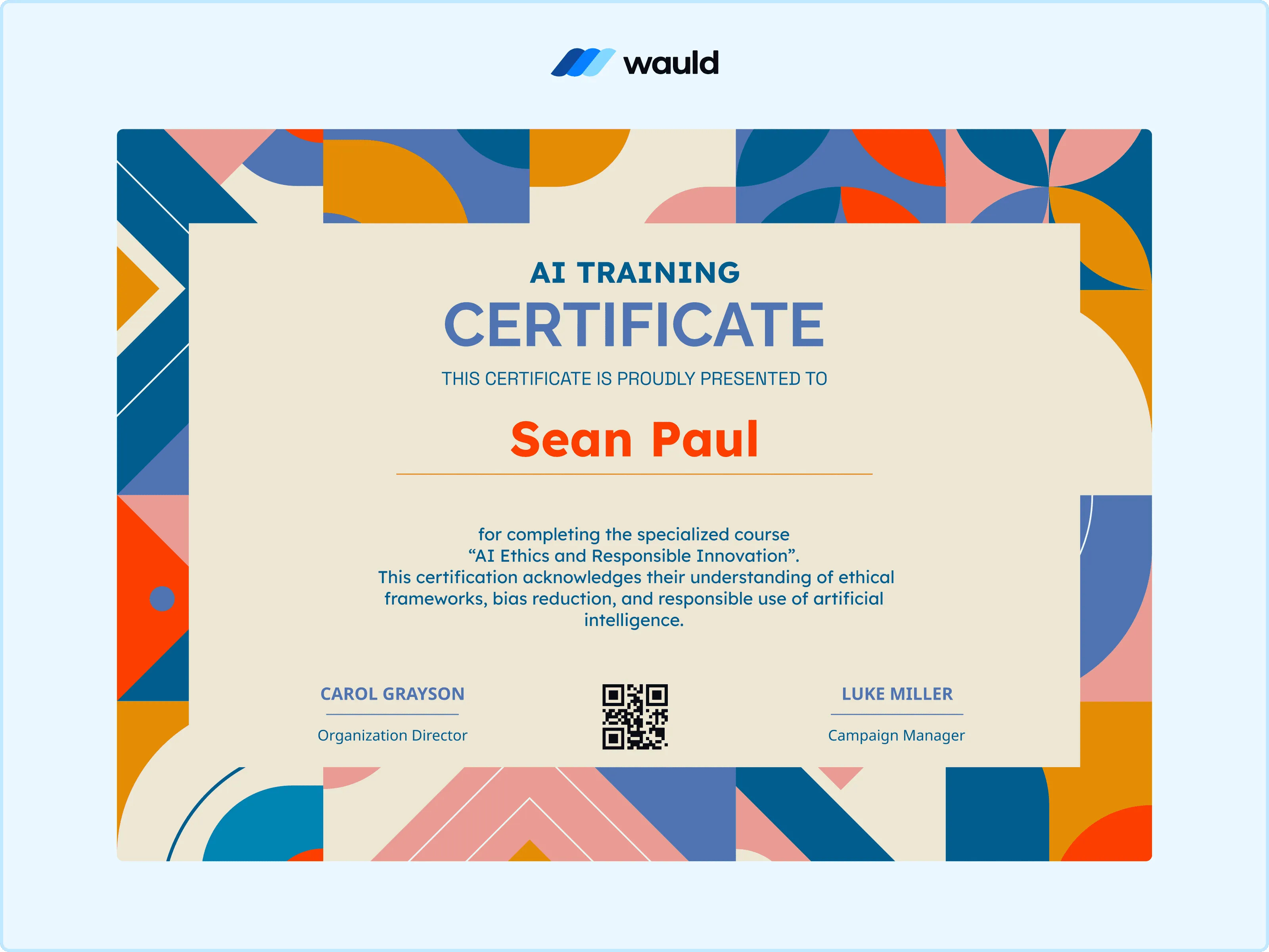 Wauld - Sophisticated Frame Certificate Template AI