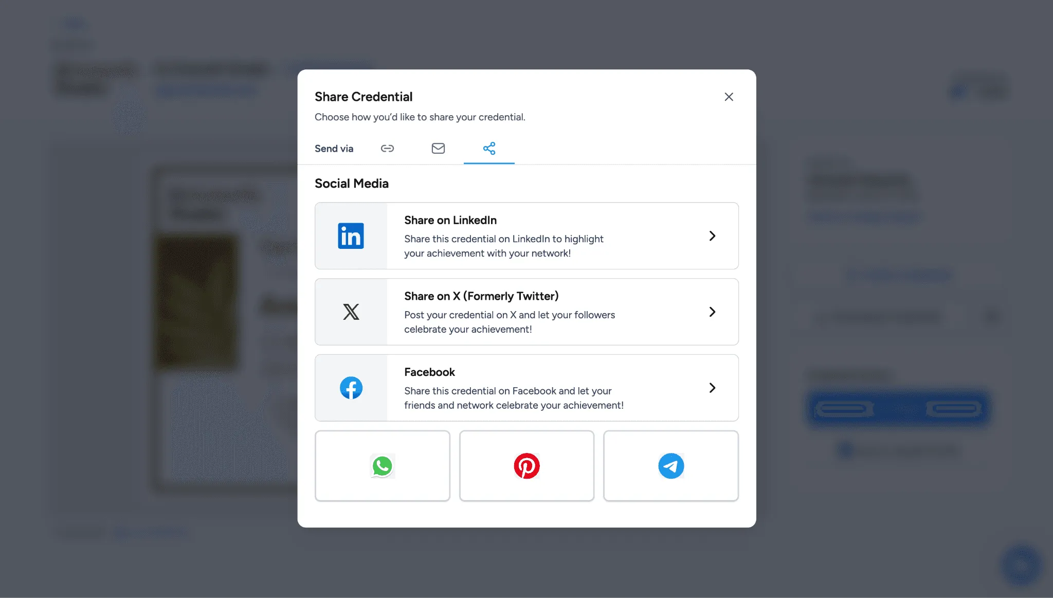 Sharing options available on Wauld