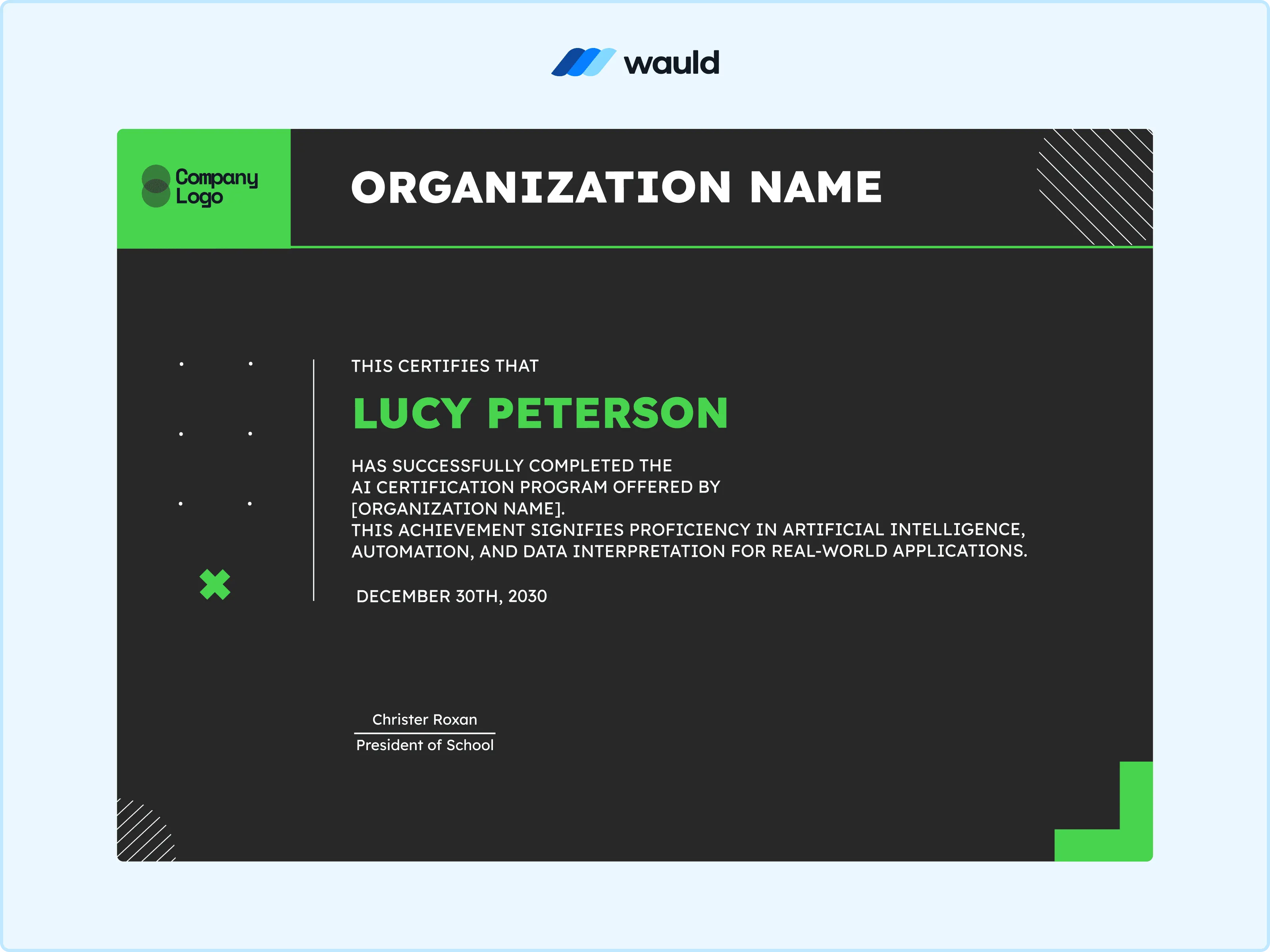 Wauld - Striking Certificate Template AI