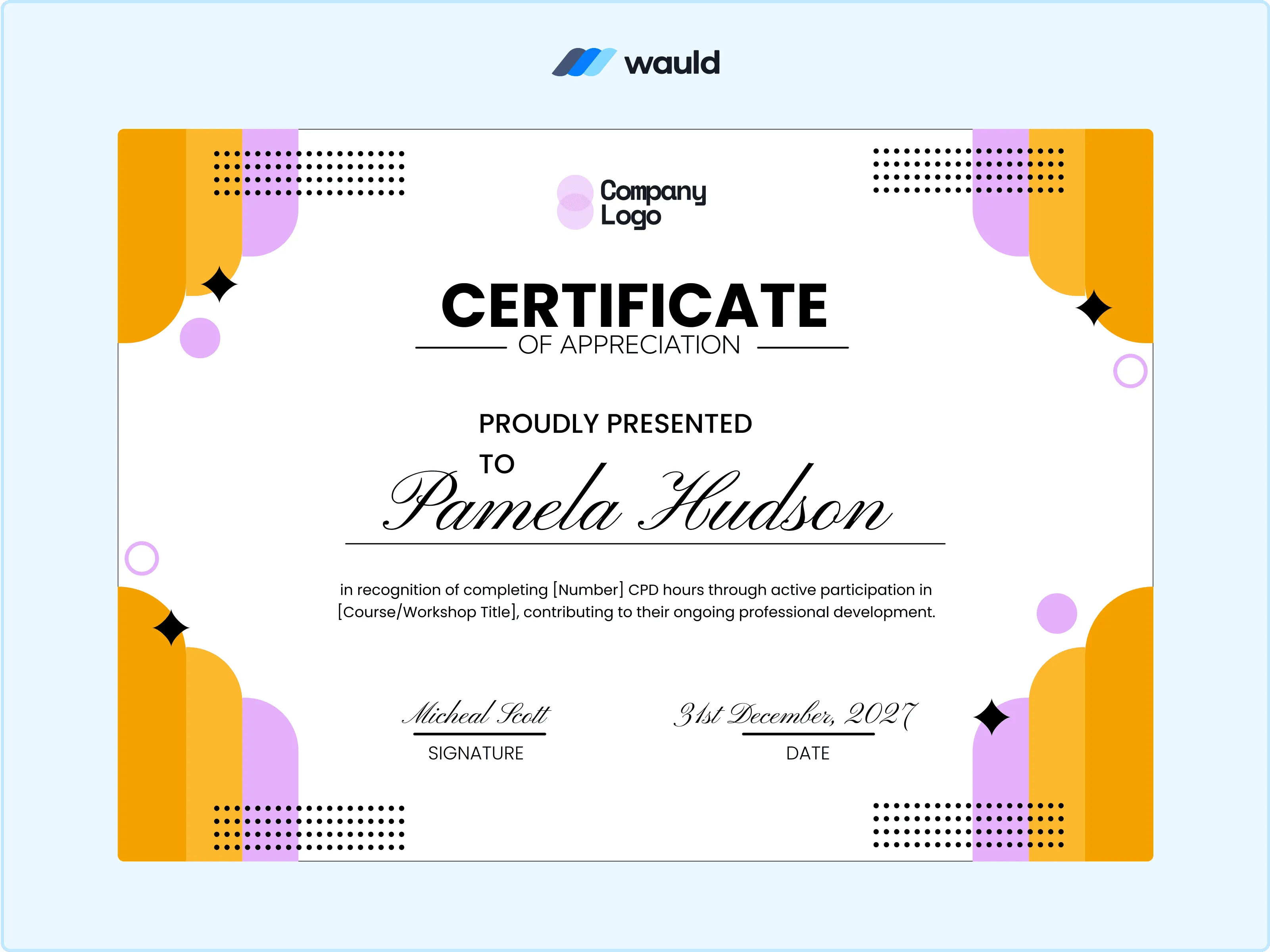 Wauld - Striking CPD Certificate Template