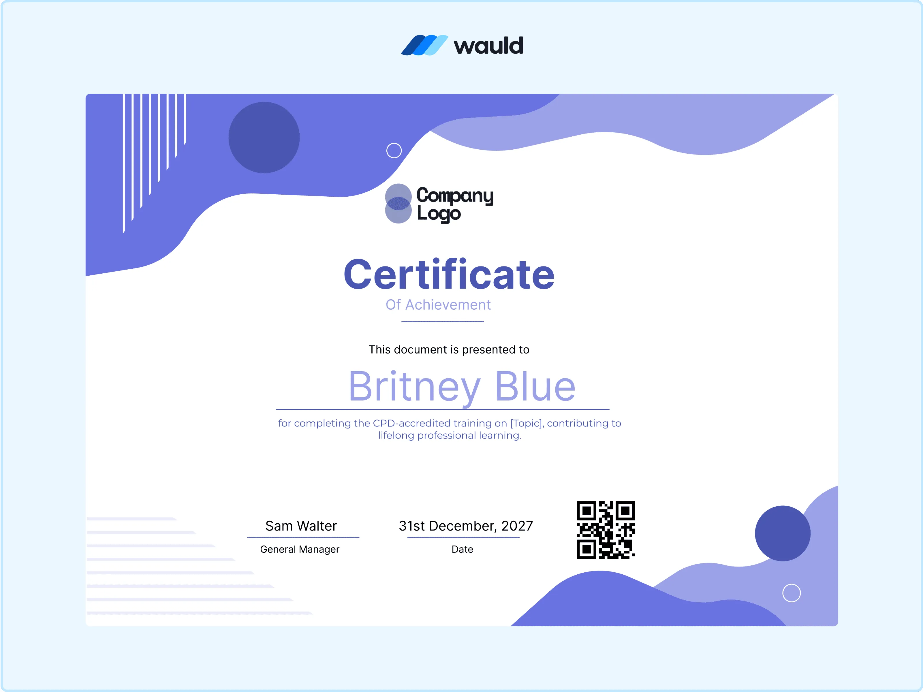 Wauld - Stylish purple CPD certificate template