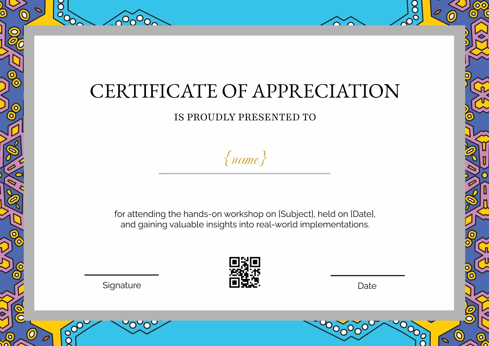Traditional and fun certificate of appreciation template