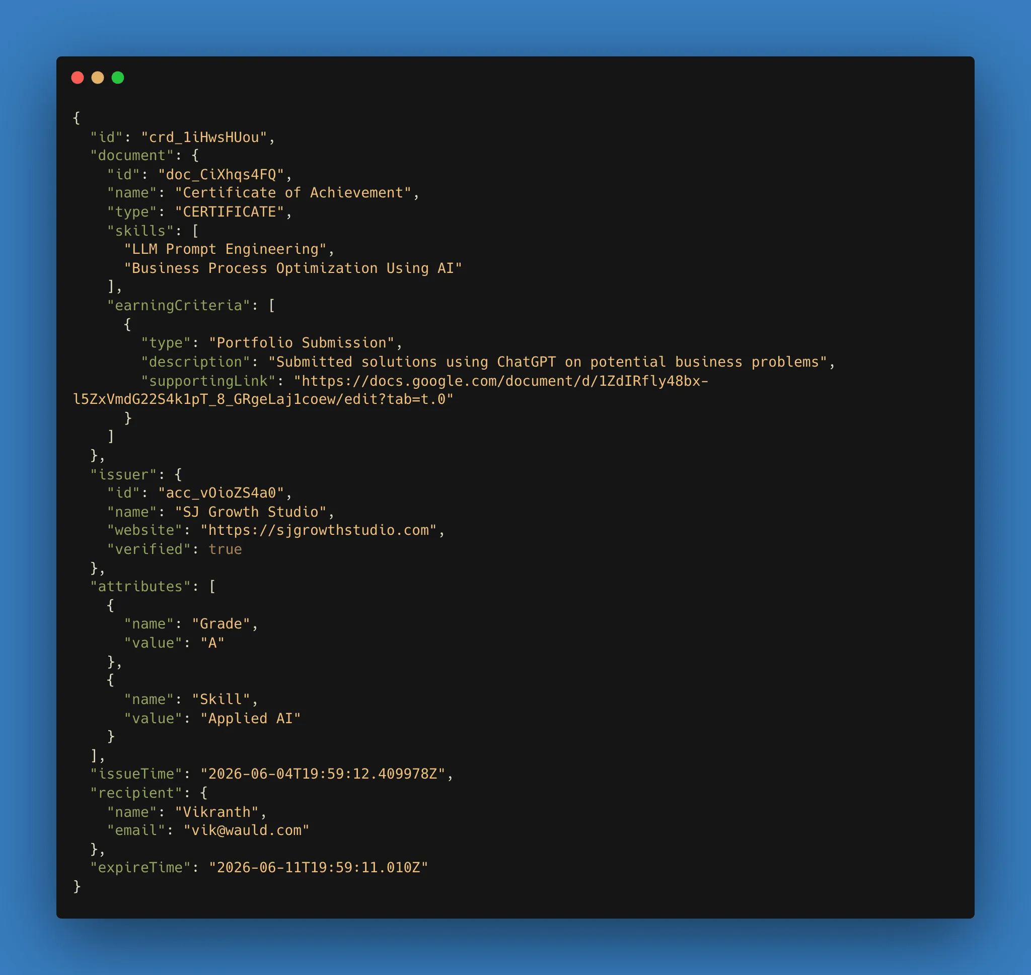 Sample webhook payload