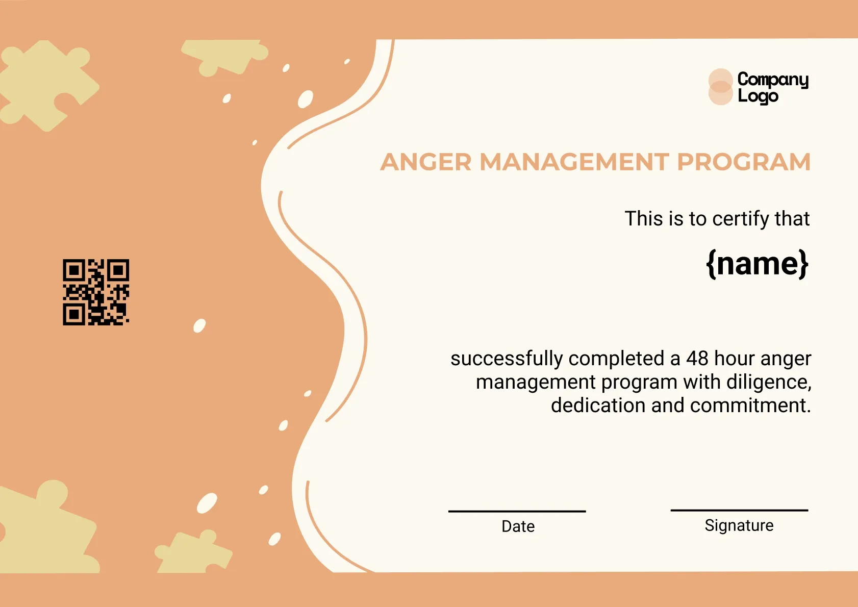 Verified Anger Management Completion Certificate Template