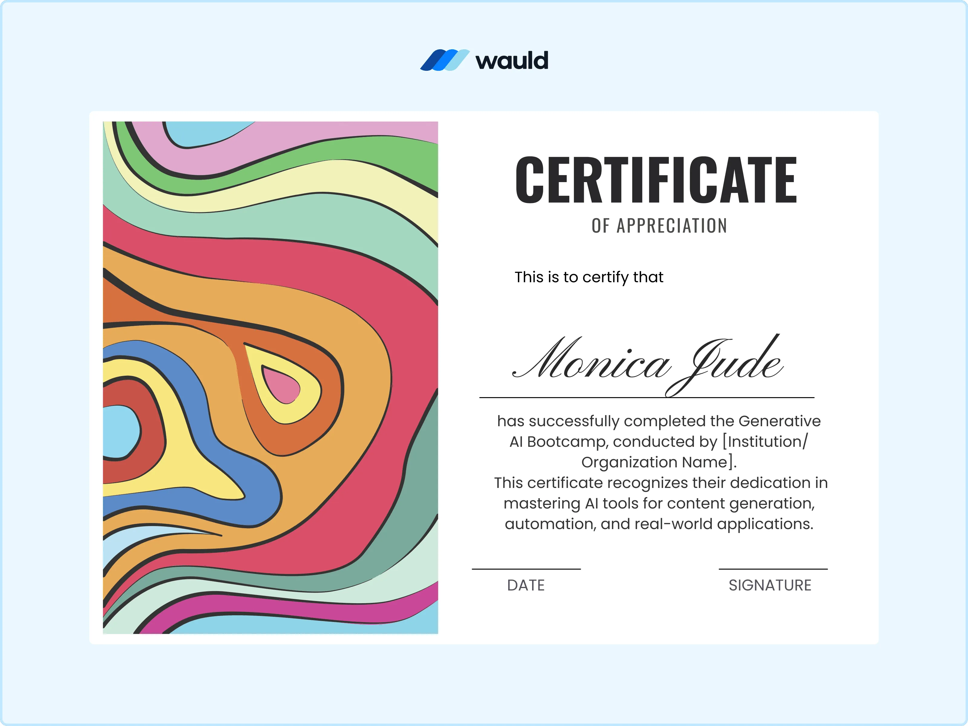 Wauld - Vibrant and Elegant Certificate Template AI