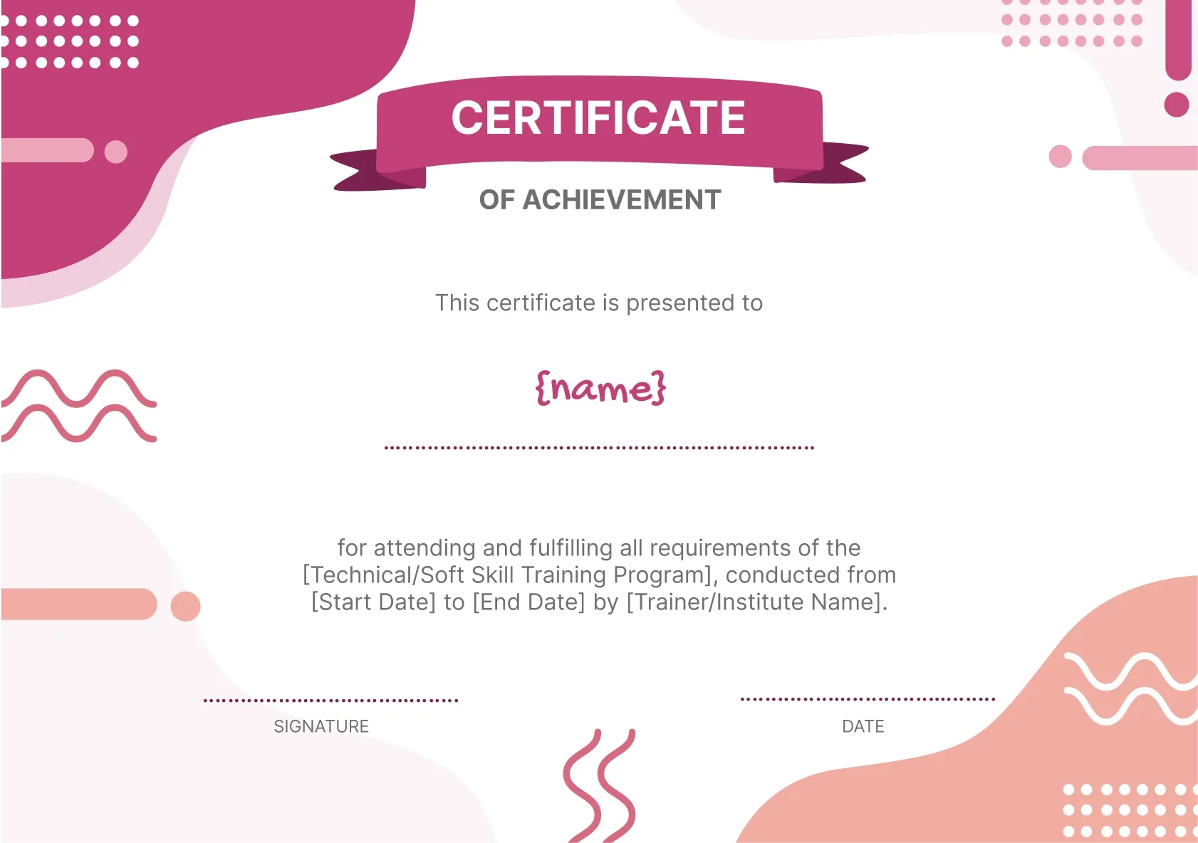 Vibrant and flowy certificate of training achievement template