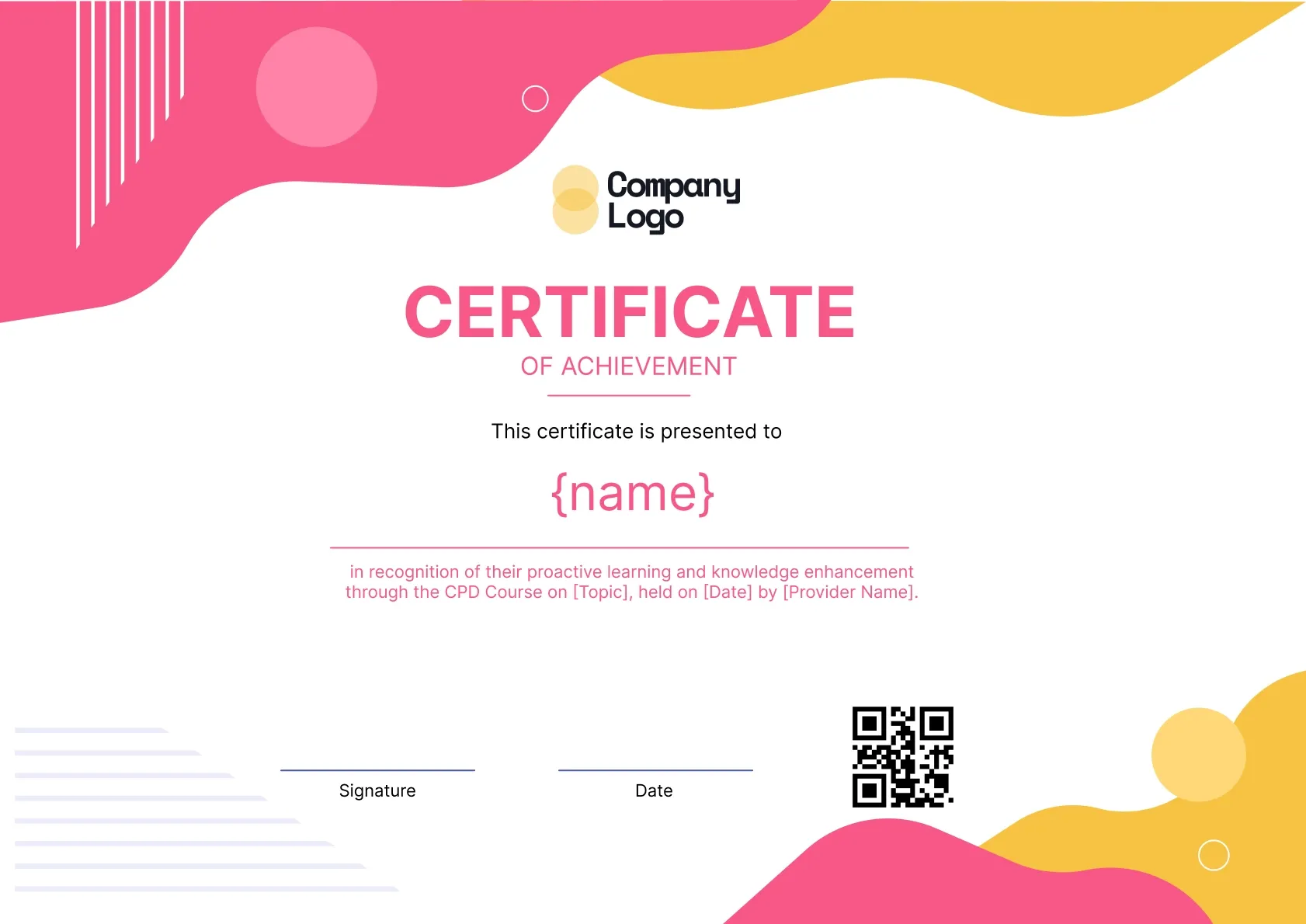 Vibrant and simple cpd certificate template