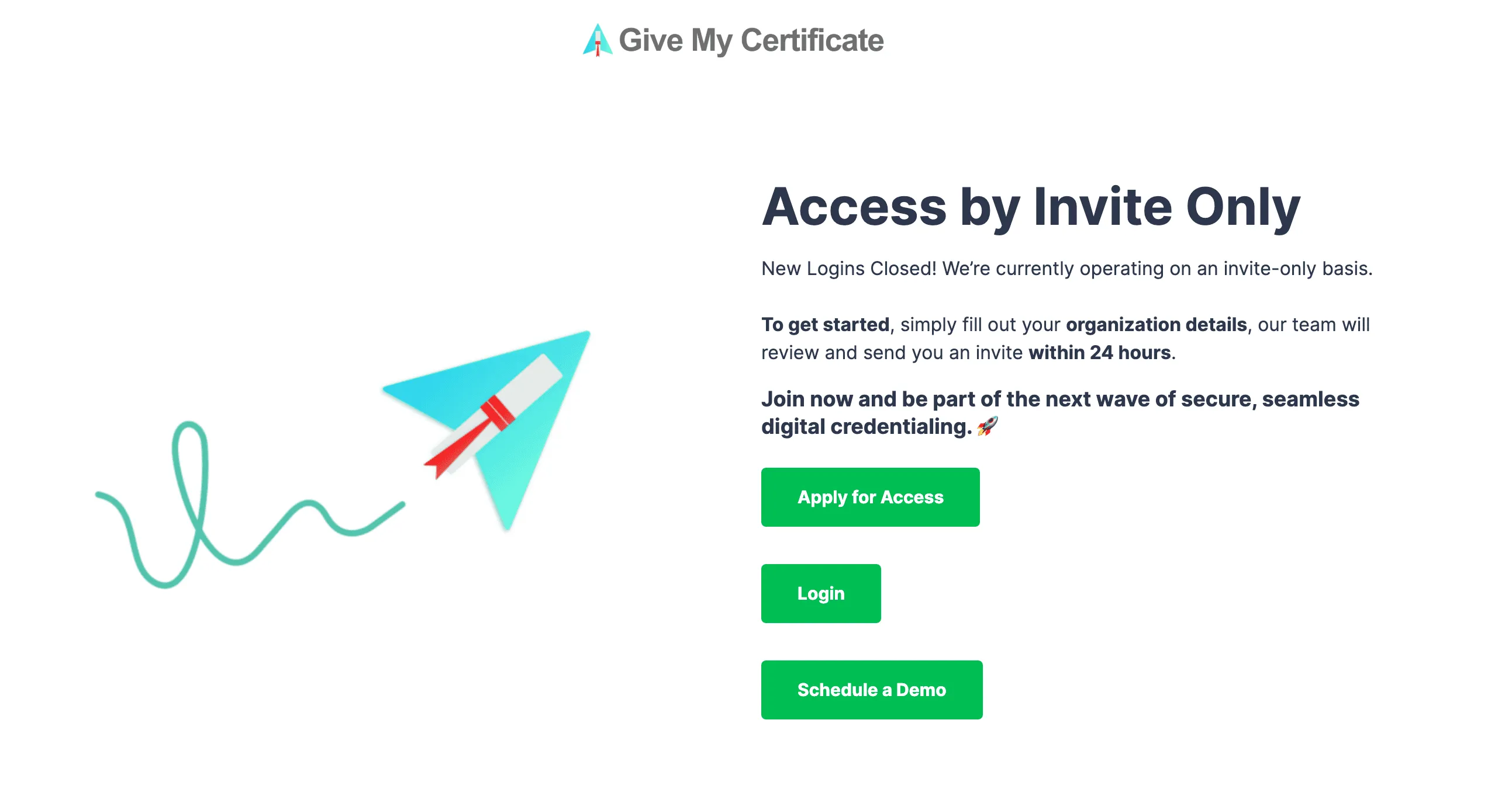 Give My Certiifcate - Access By Invite Only